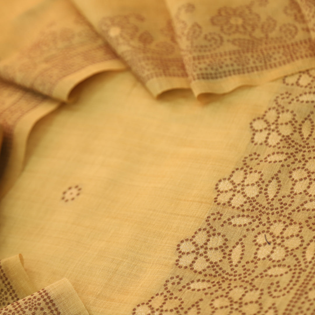 Yellow Pure Muga Silk With Flower Weaving Unstitched 3pis Dress Material