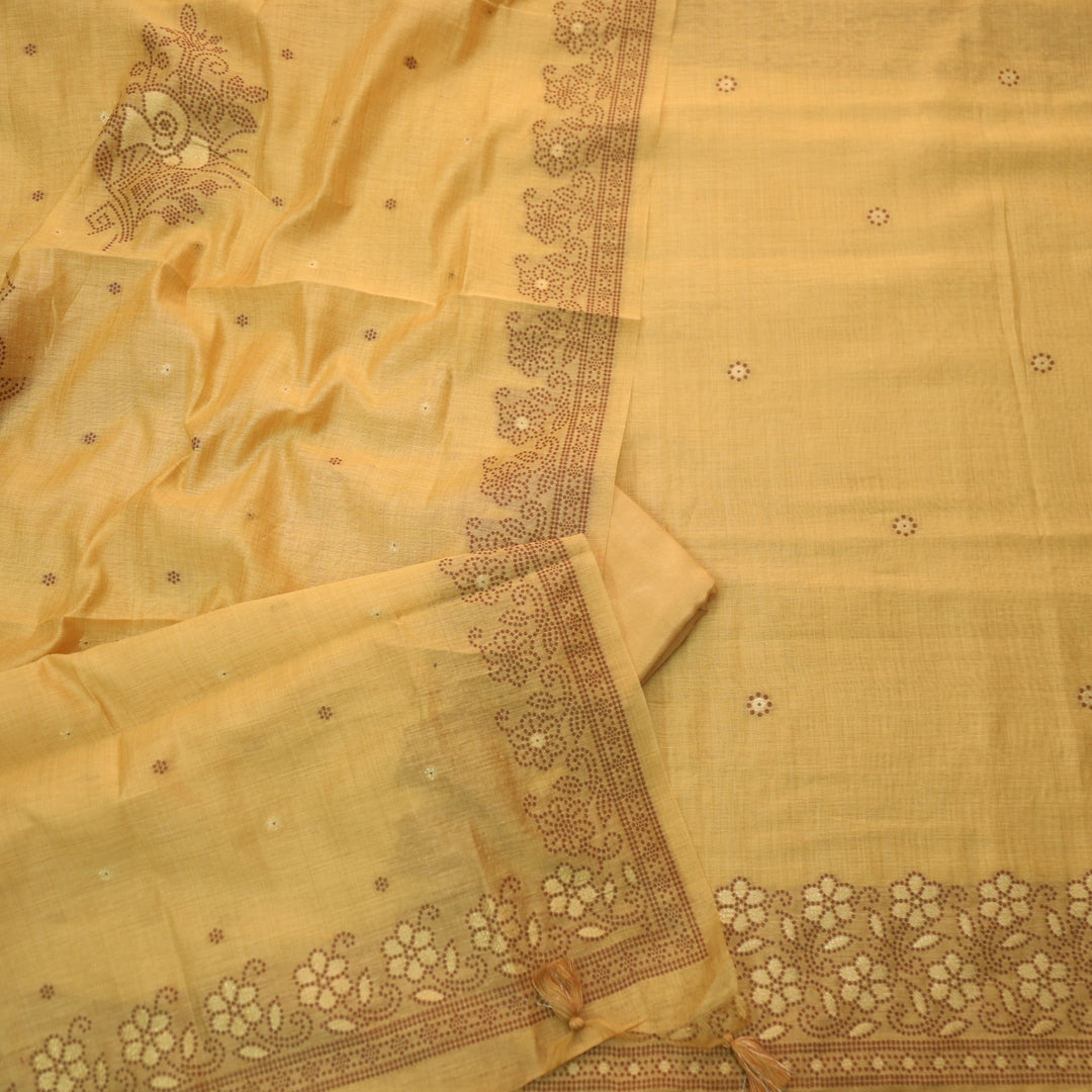 Yellow Pure Muga Silk With Flower Weaving Unstitched 3pis Dress Material