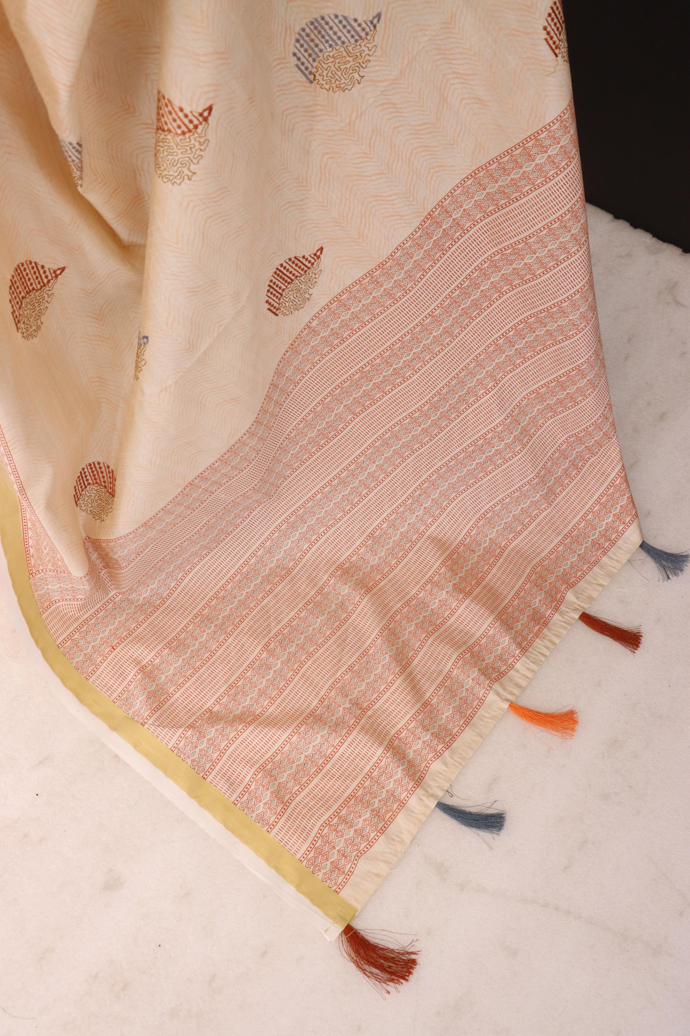 Summer Special Orange Katha Work Linen Silk Saree
