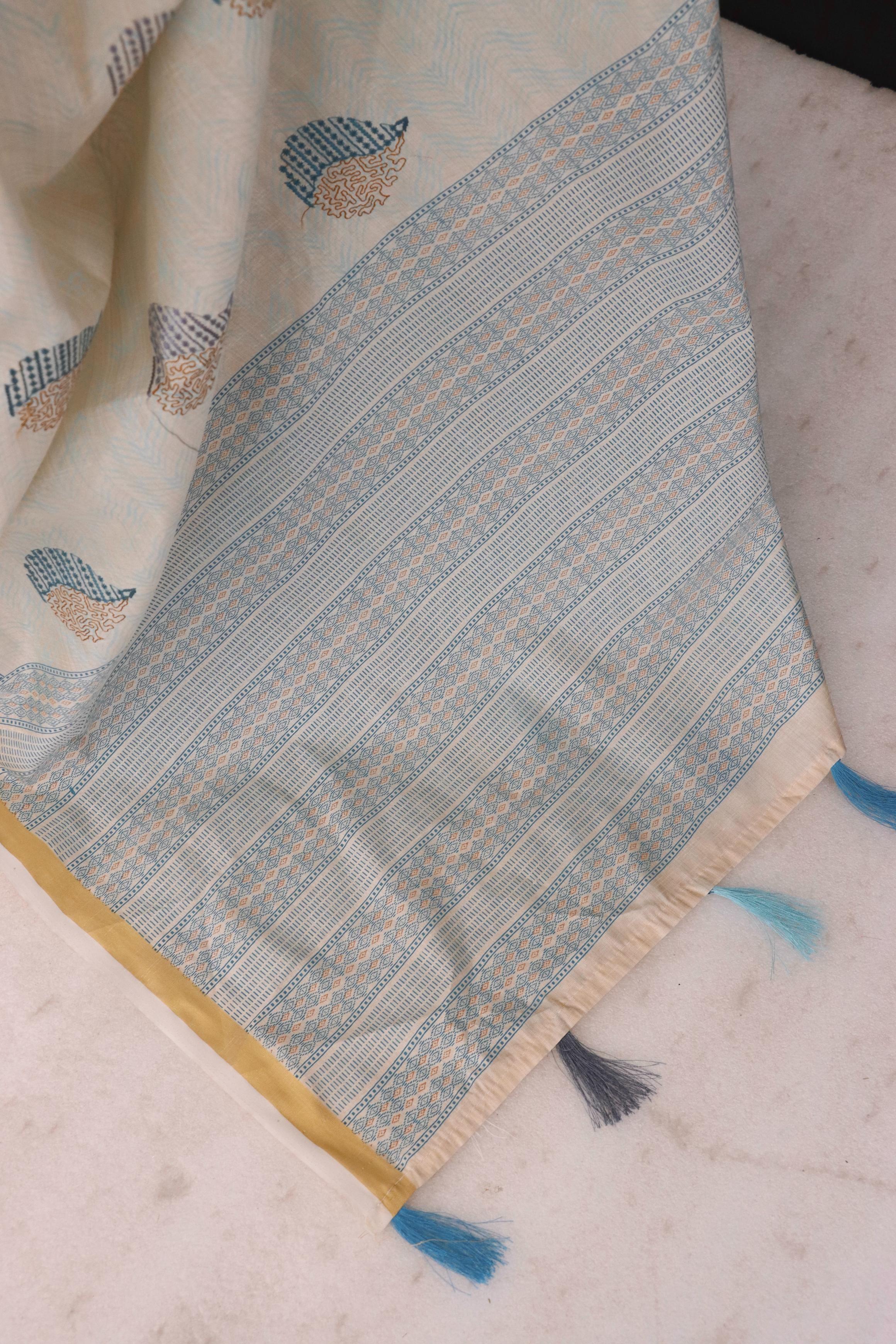 Summer Special Sky Blue Katha Work Linen Silk Saree