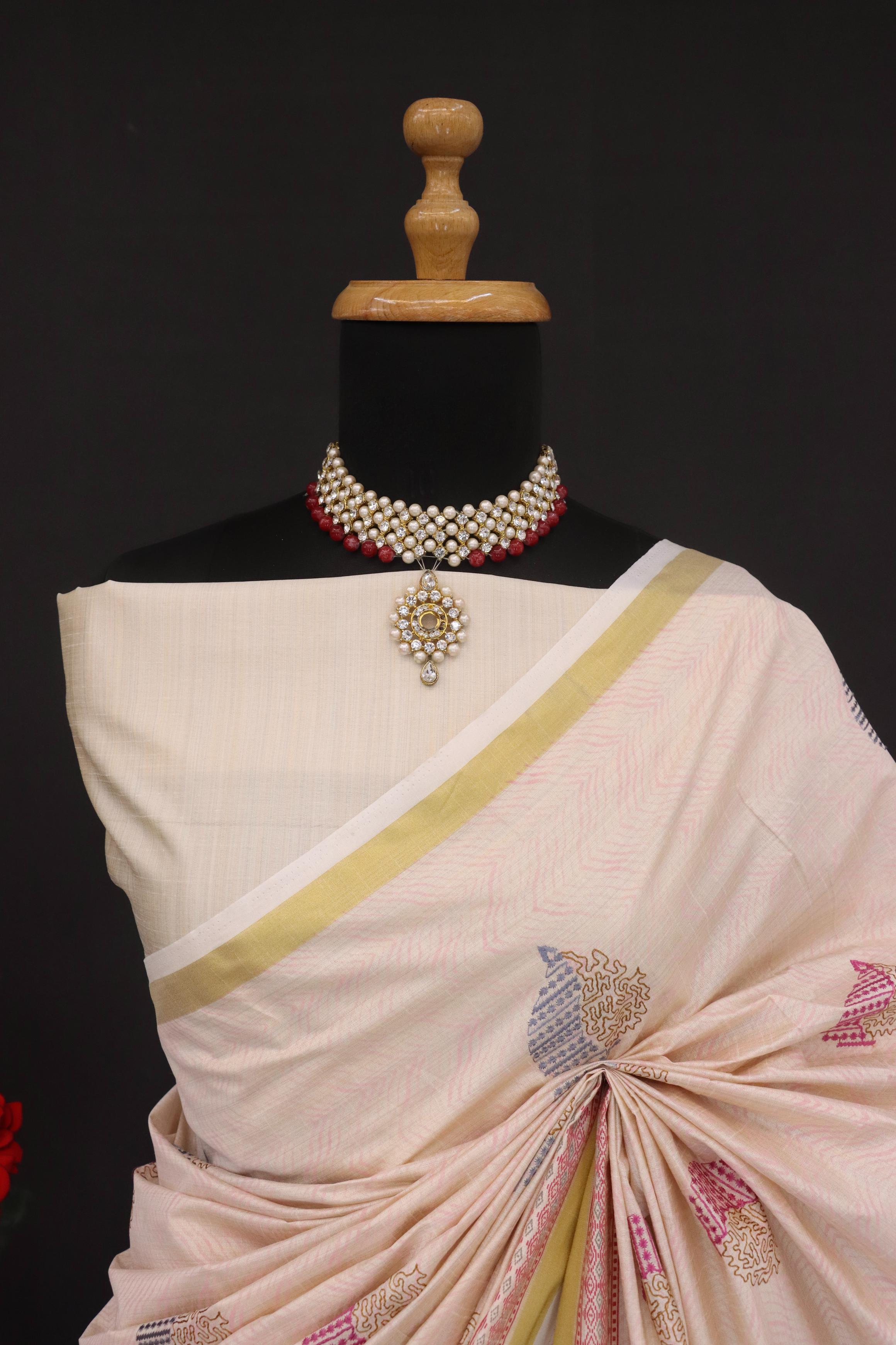 Summer Special Rani Katha Work Linen Silk Saree