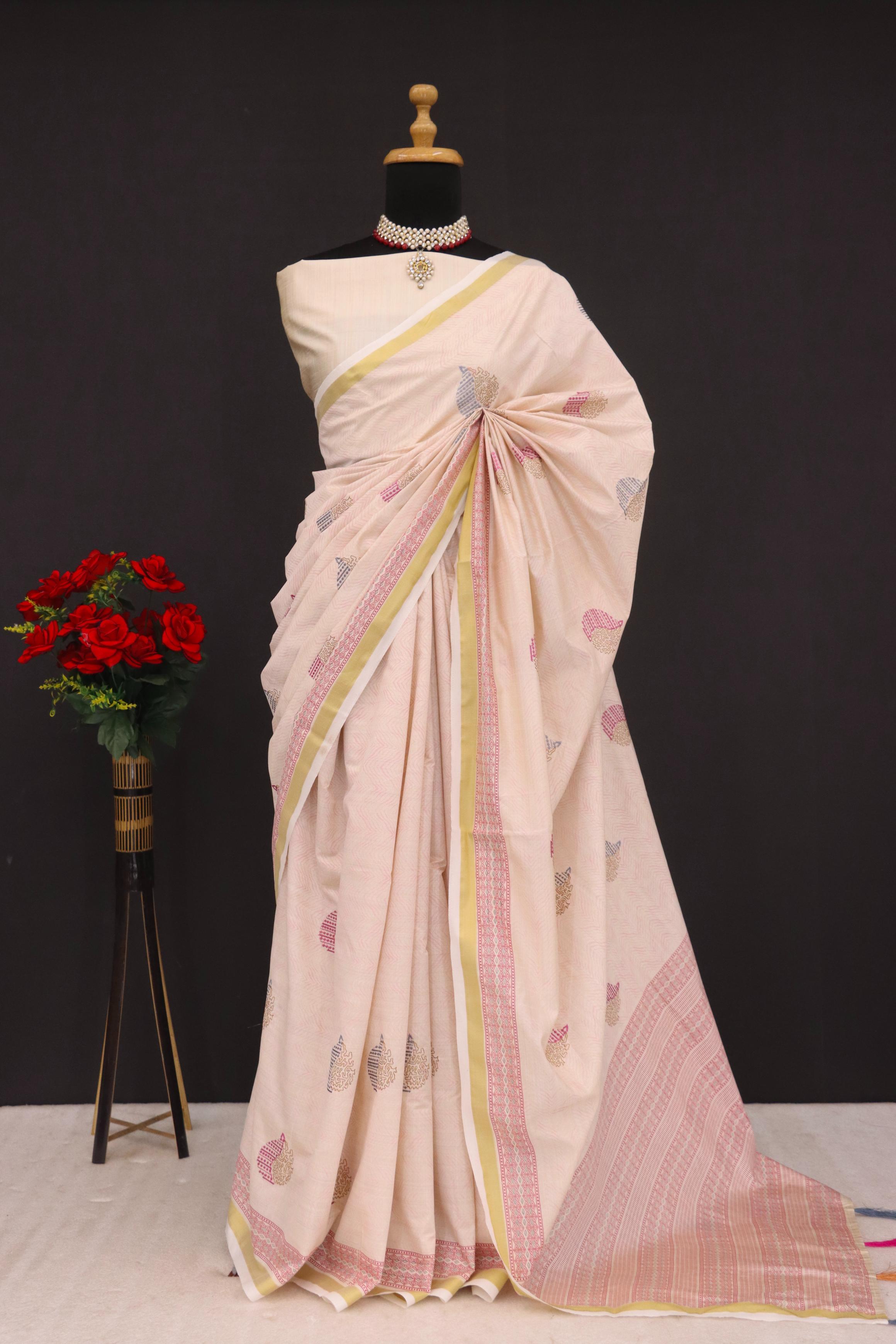 Summer Special Rani Katha Work Linen Silk Saree