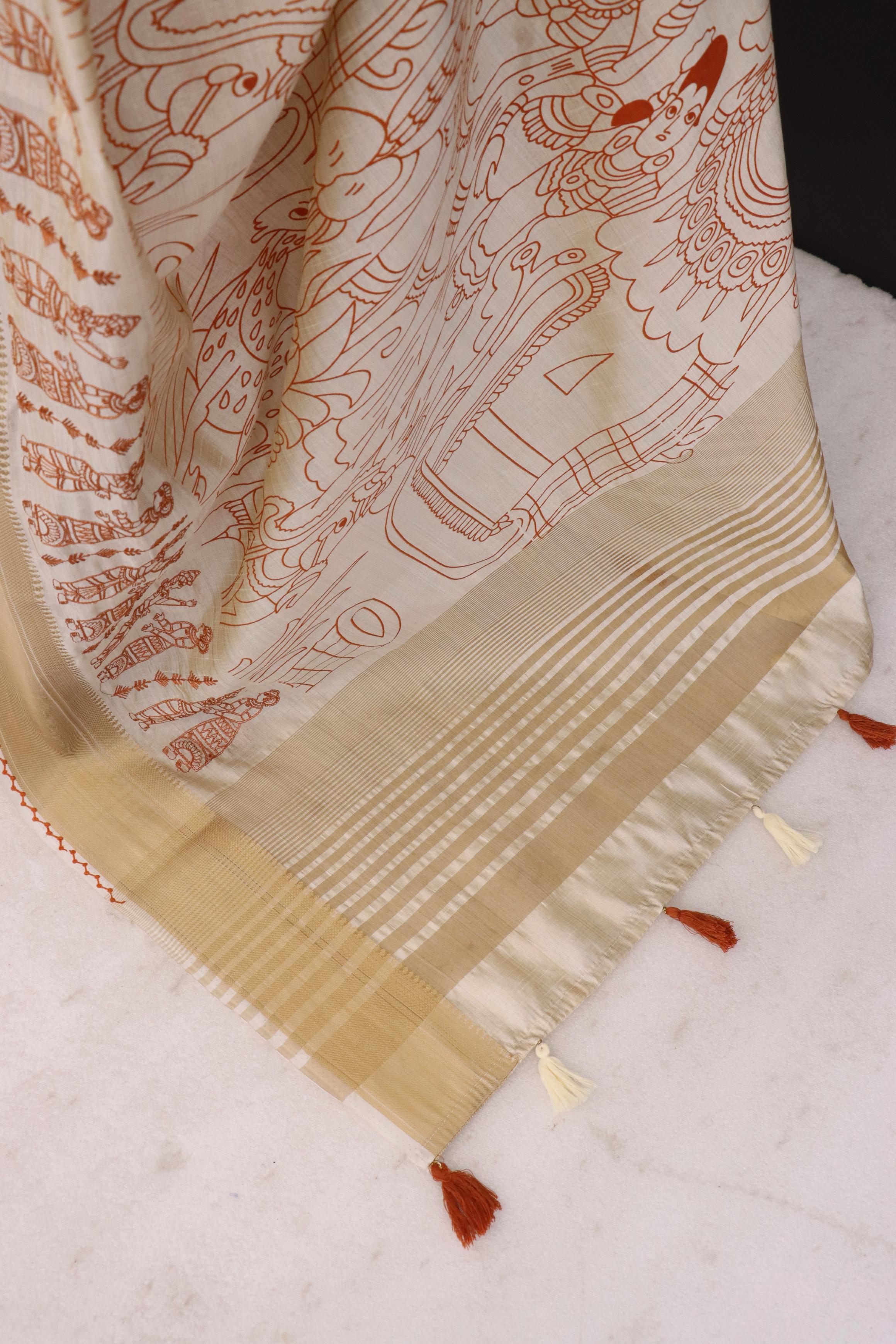 Summer Special Wine Hand Block With Work Linen Silk Saree