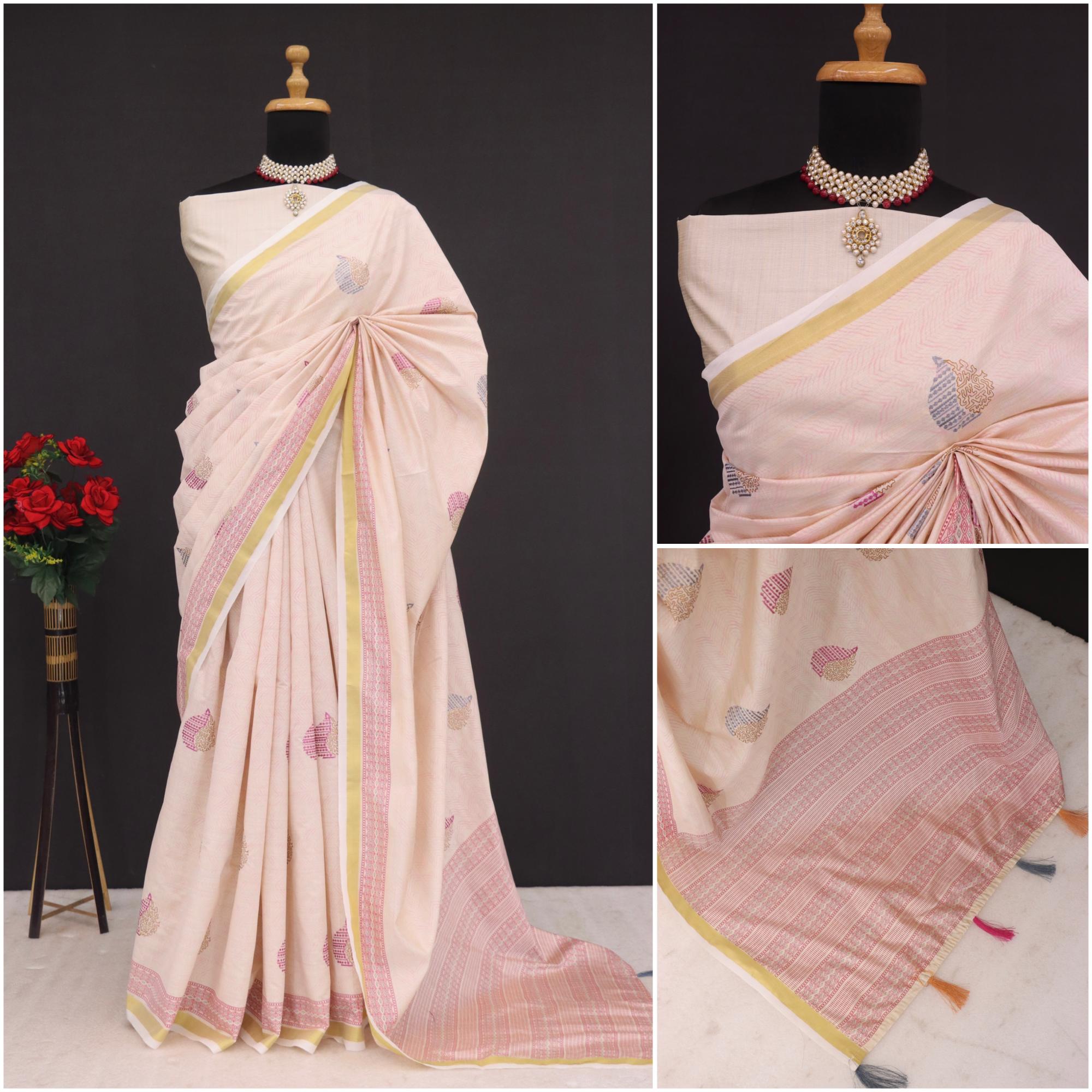 Summer Special Rani Katha Work Linen Silk Saree