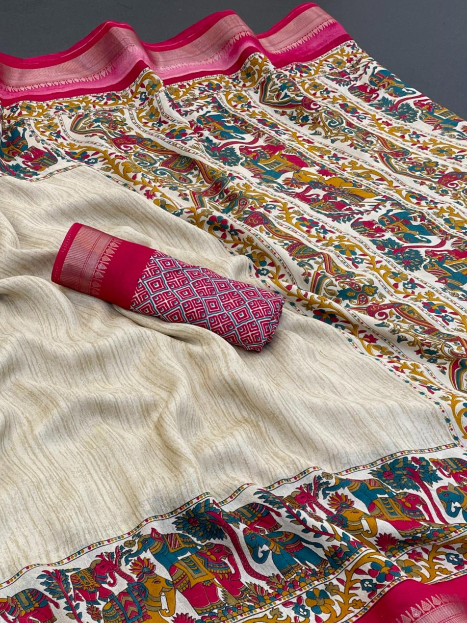 Pink Enhanced with Weaving Jacquard Border Moss Soft Silk Saree