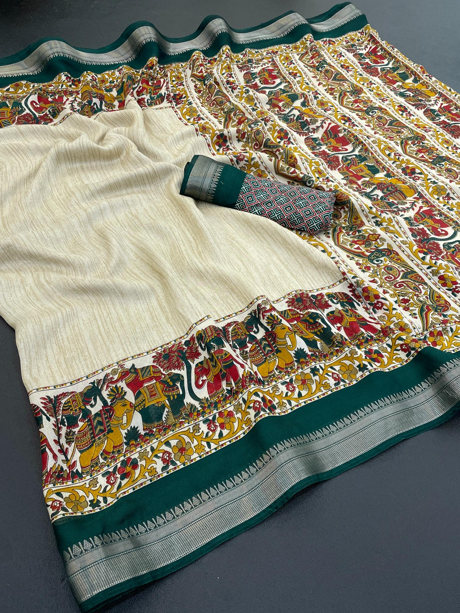 Green Enhanced with Weaving Jacquard Border Moss Soft Silk Saree