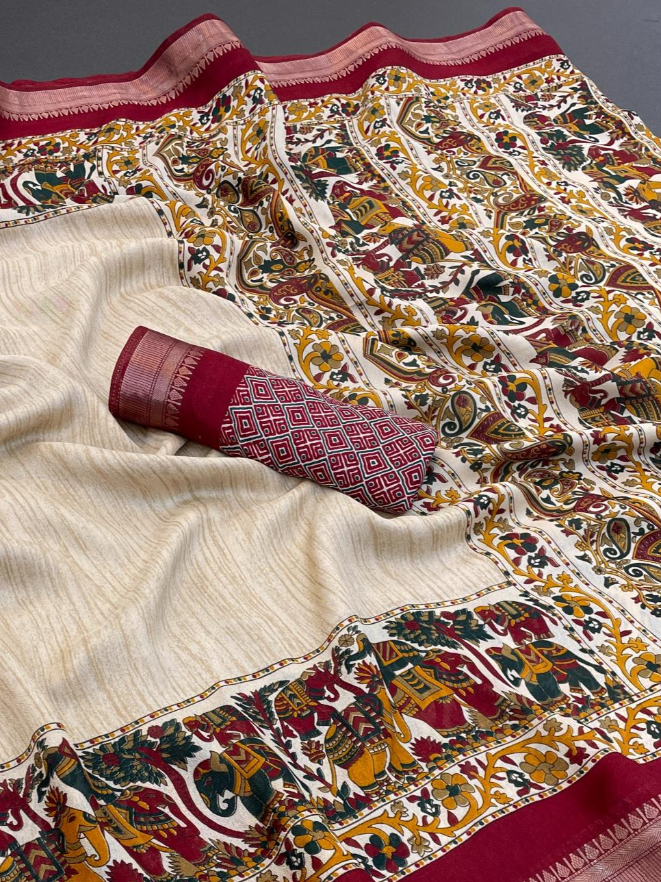 Maroon Enhanced with Weaving Jacquard Border Moss Soft Silk Saree