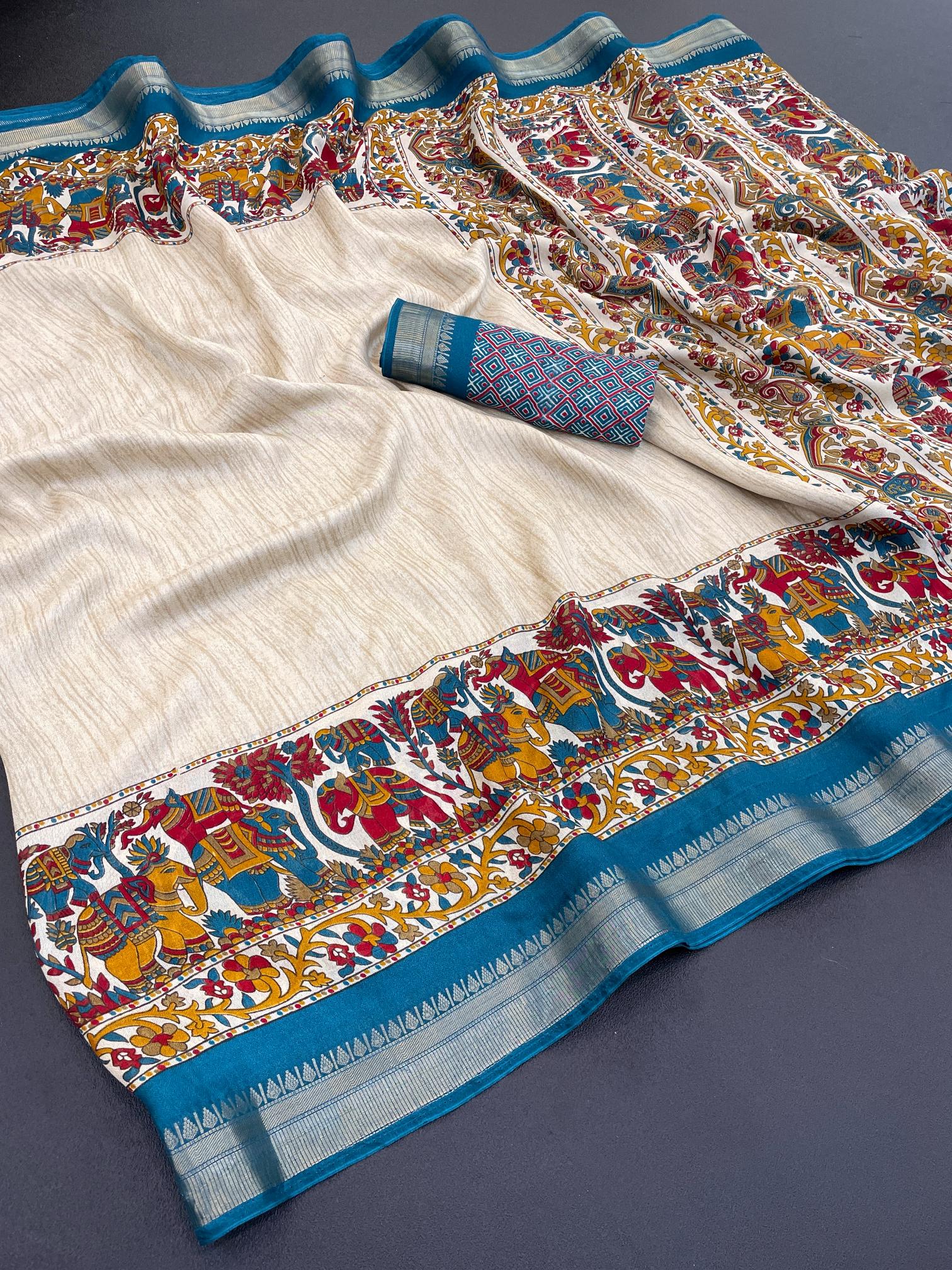 Rama Enhanced with Weaving Jacquard Border Moss Soft Silk Saree