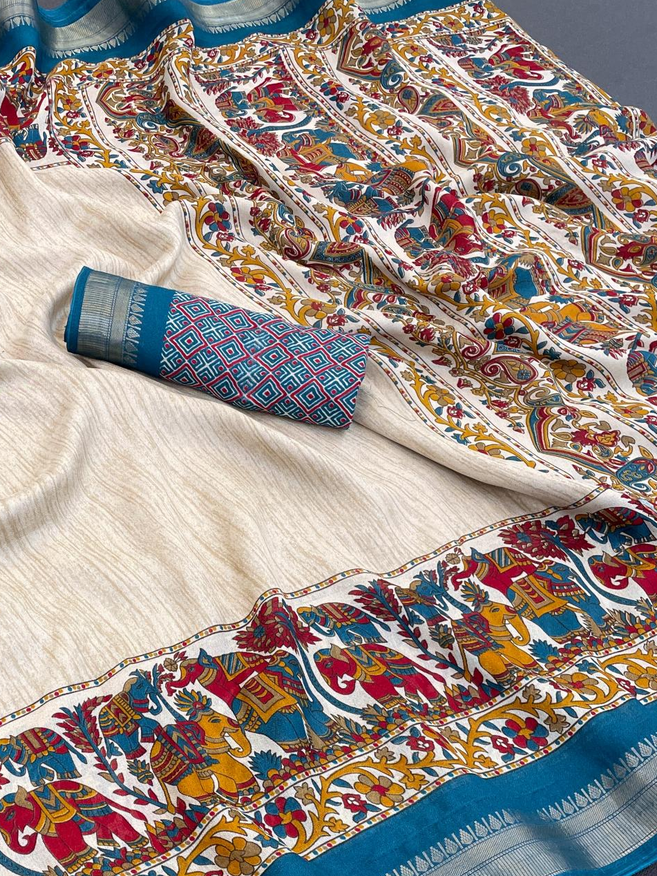 Rama Enhanced with Weaving Jacquard Border Moss Soft Silk Saree