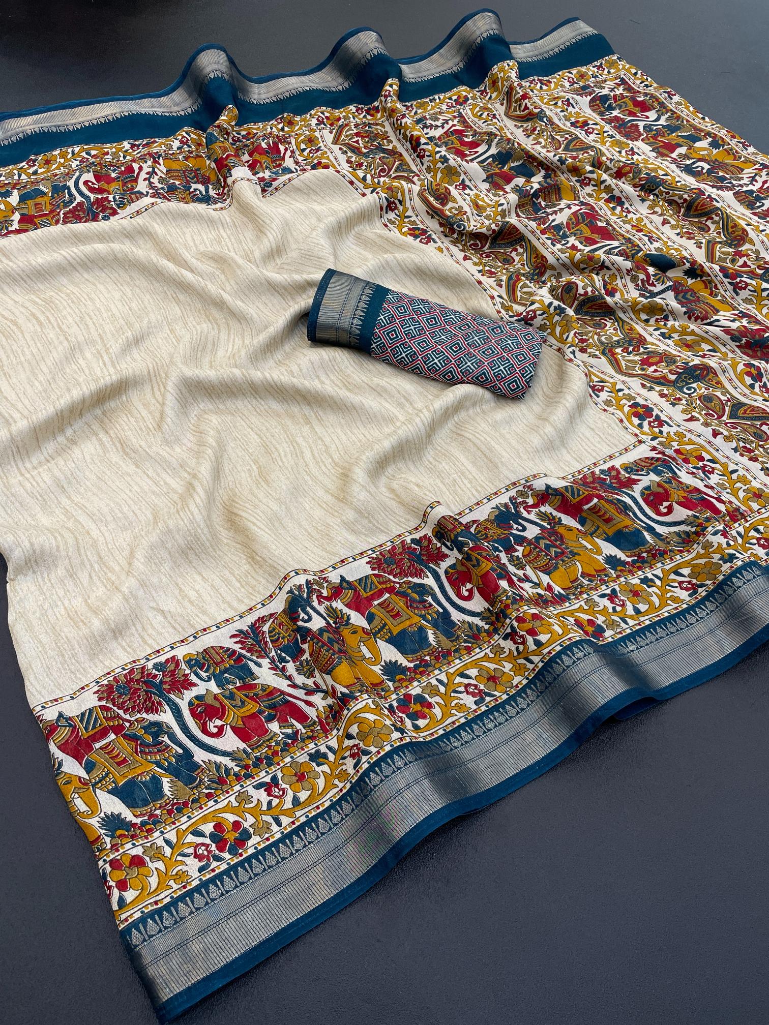 Blue Enhanced with Weaving Jacquard Border Moss Soft Silk Saree