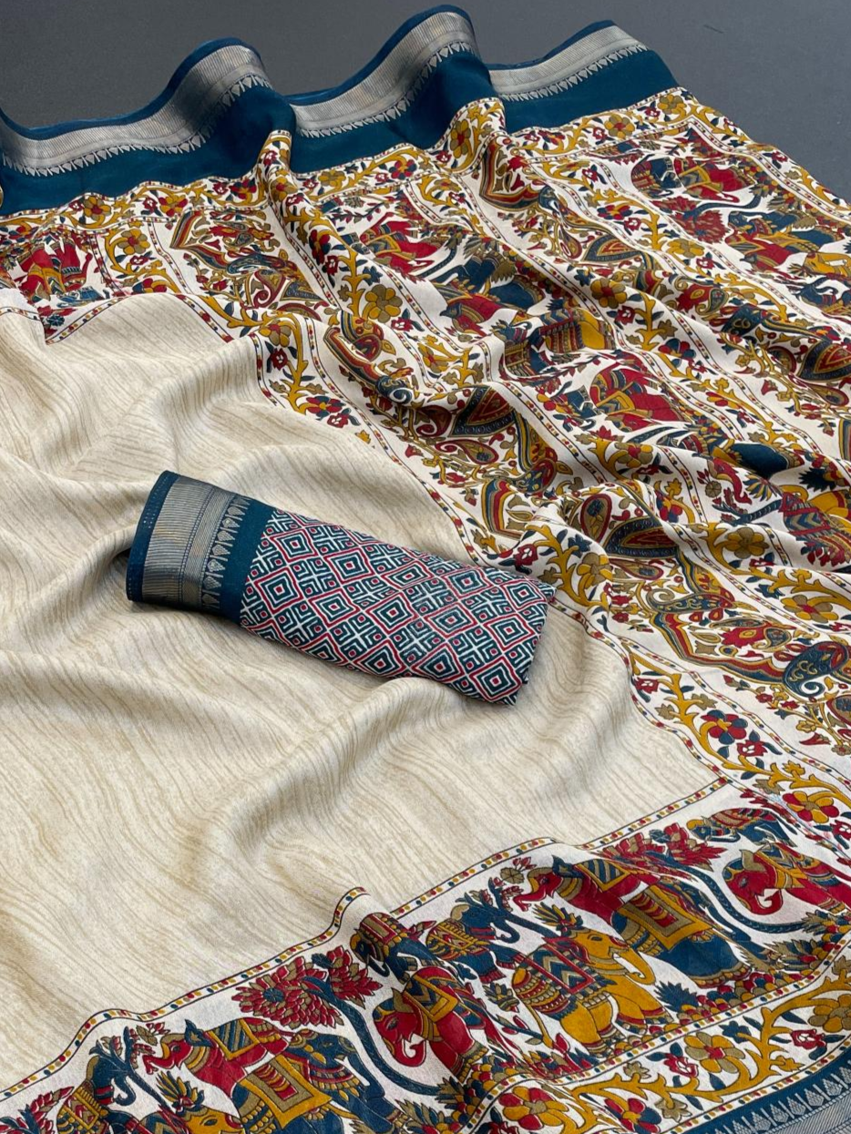 Blue Enhanced with Weaving Jacquard Border Moss Soft Silk Saree