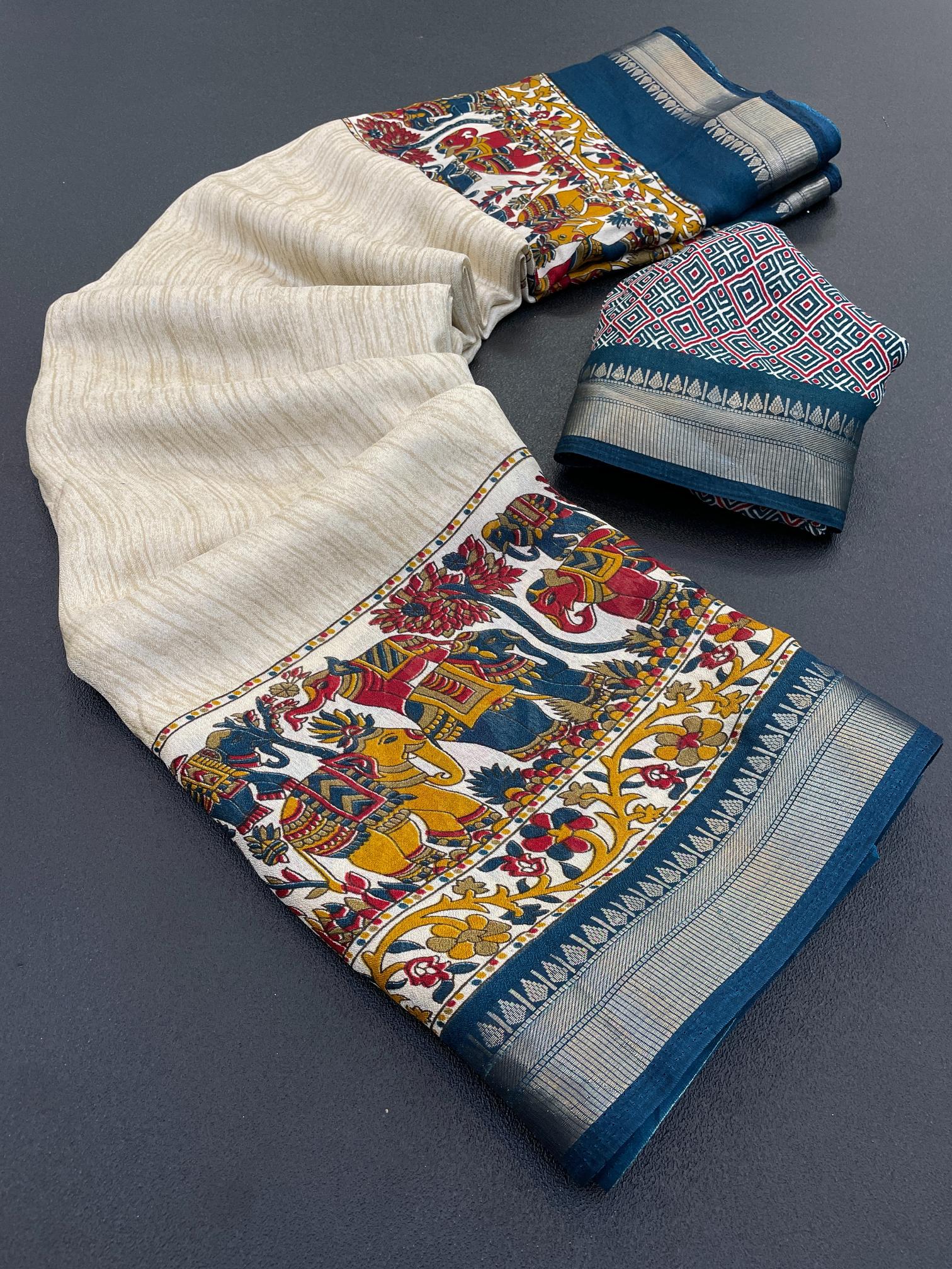 Blue Enhanced with Weaving Jacquard Border Moss Soft Silk Saree