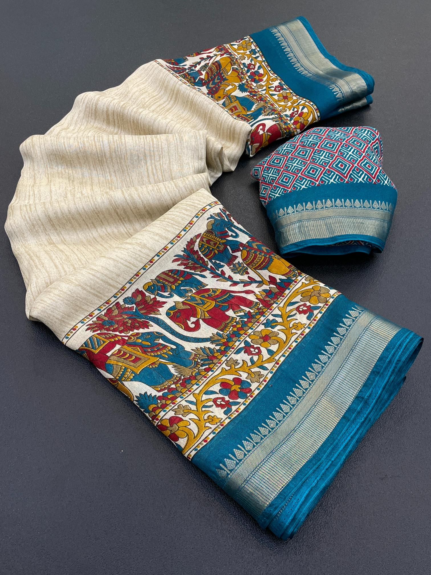 Rama Enhanced with Weaving Jacquard Border Moss Soft Silk Saree