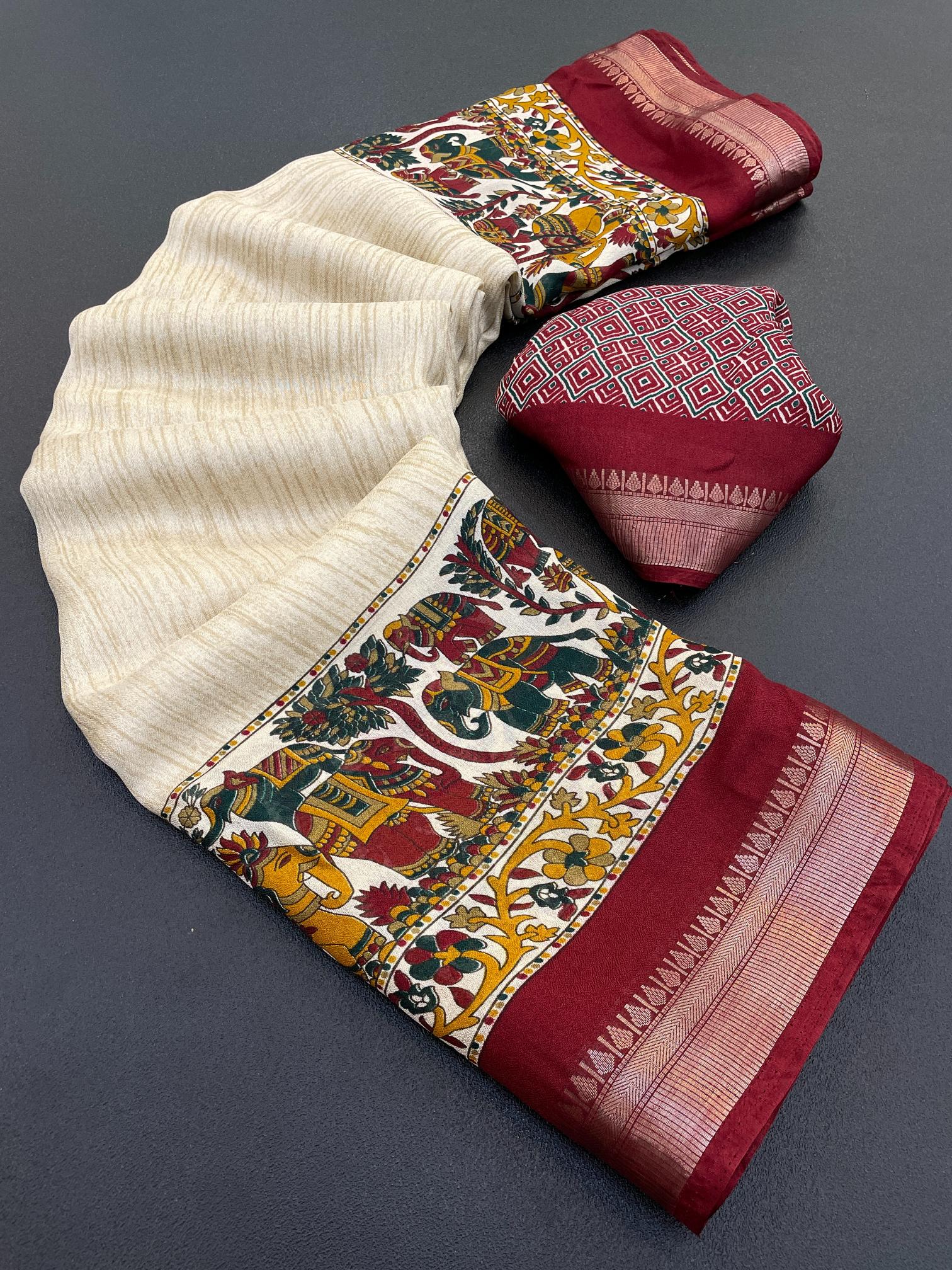 Maroon Enhanced with Weaving Jacquard Border Moss Soft Silk Saree