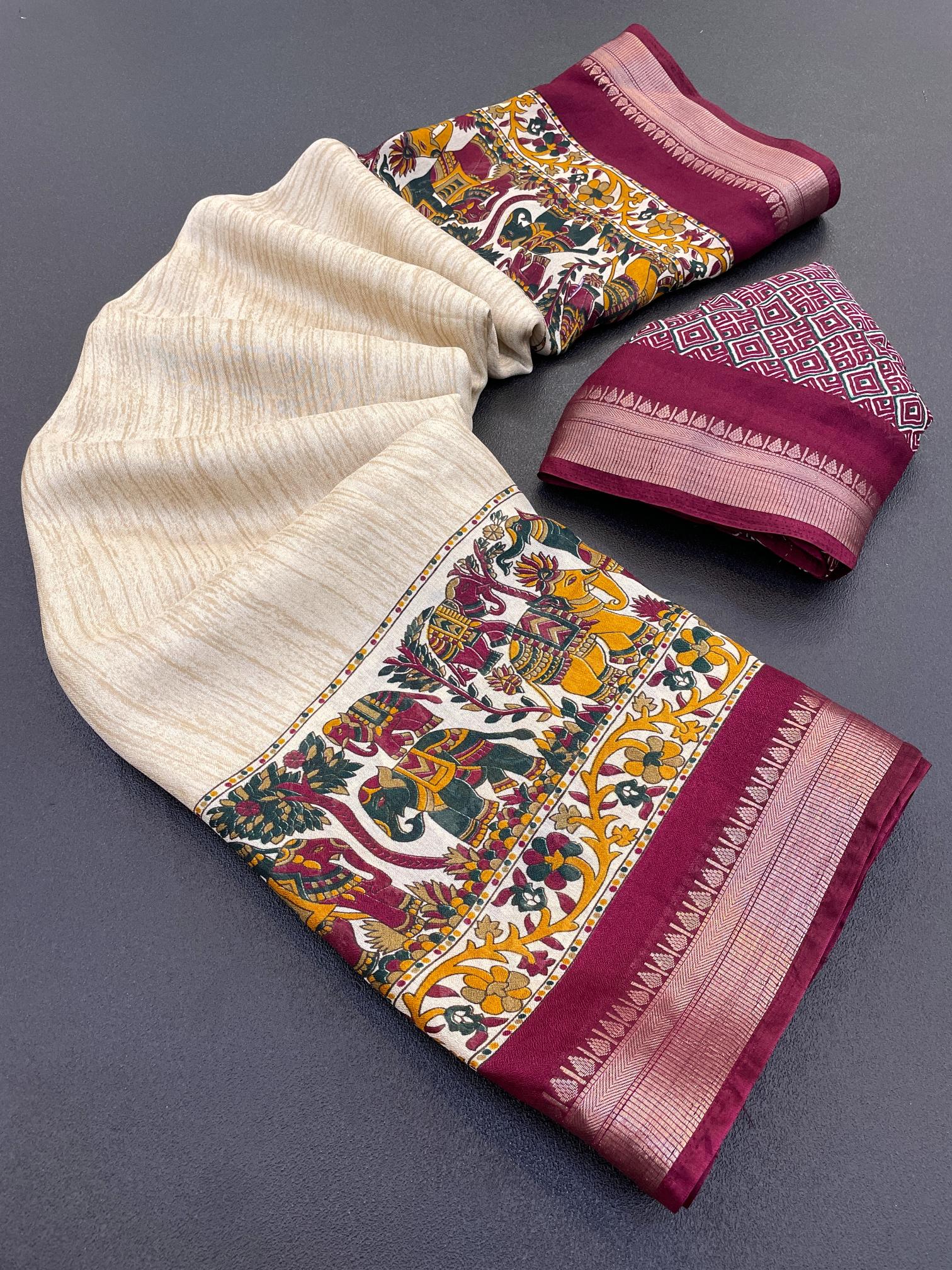Wine Enhanced with Weaving Jacquard Border Moss Soft Silk Saree
