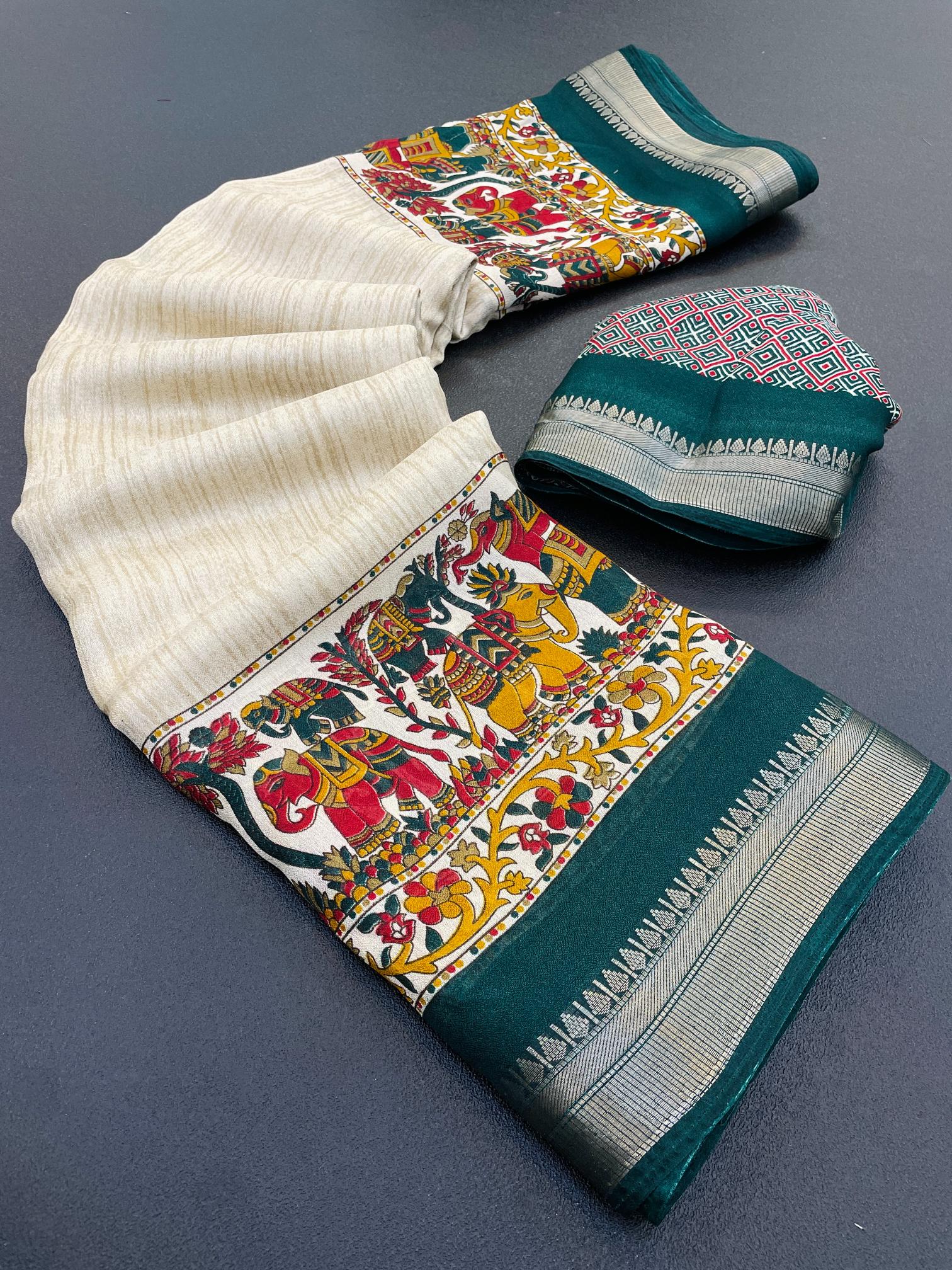 Green Enhanced with Weaving Jacquard Border Moss Soft Silk Saree