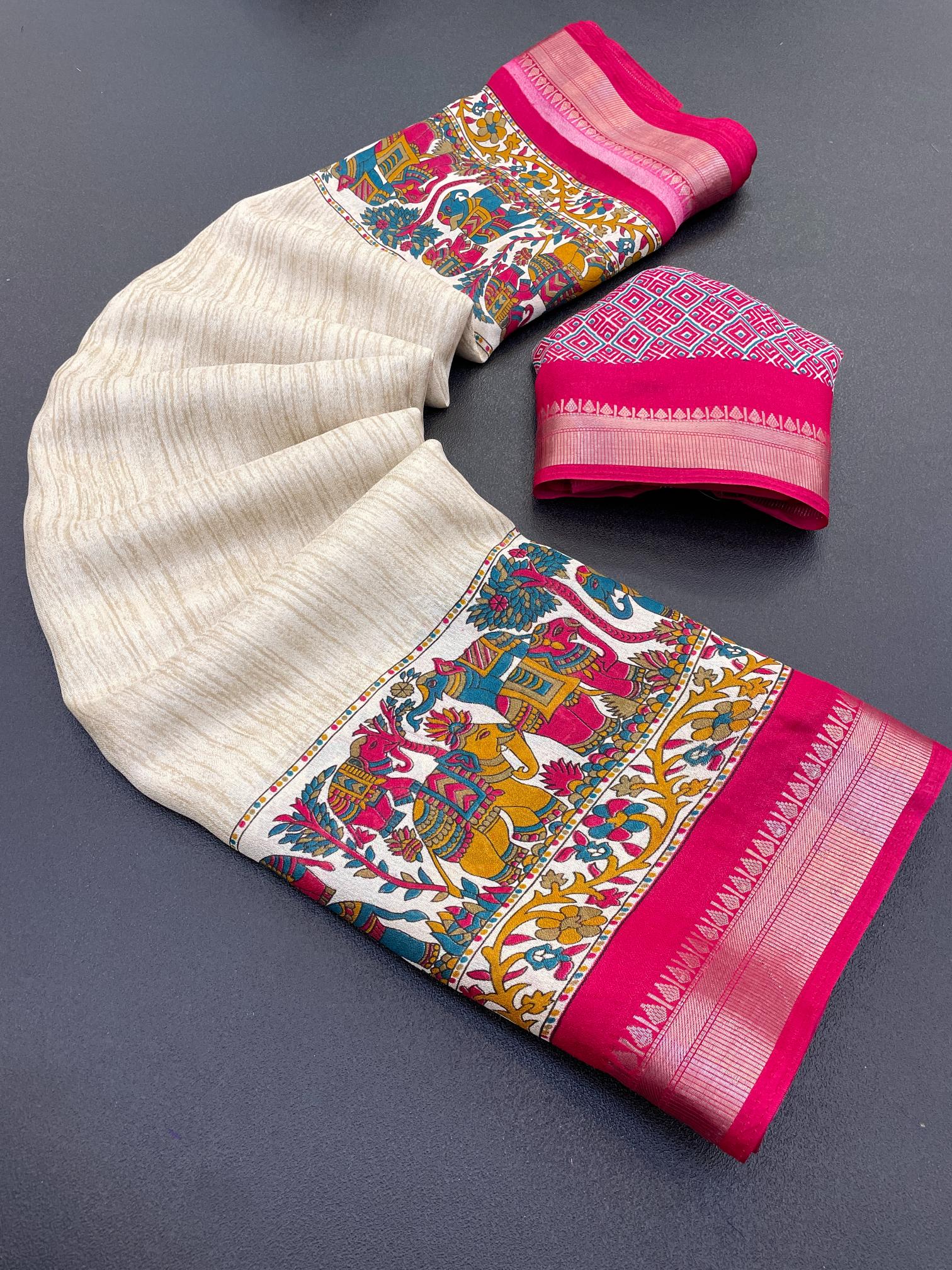 Pink Enhanced with Weaving Jacquard Border Moss Soft Silk Saree