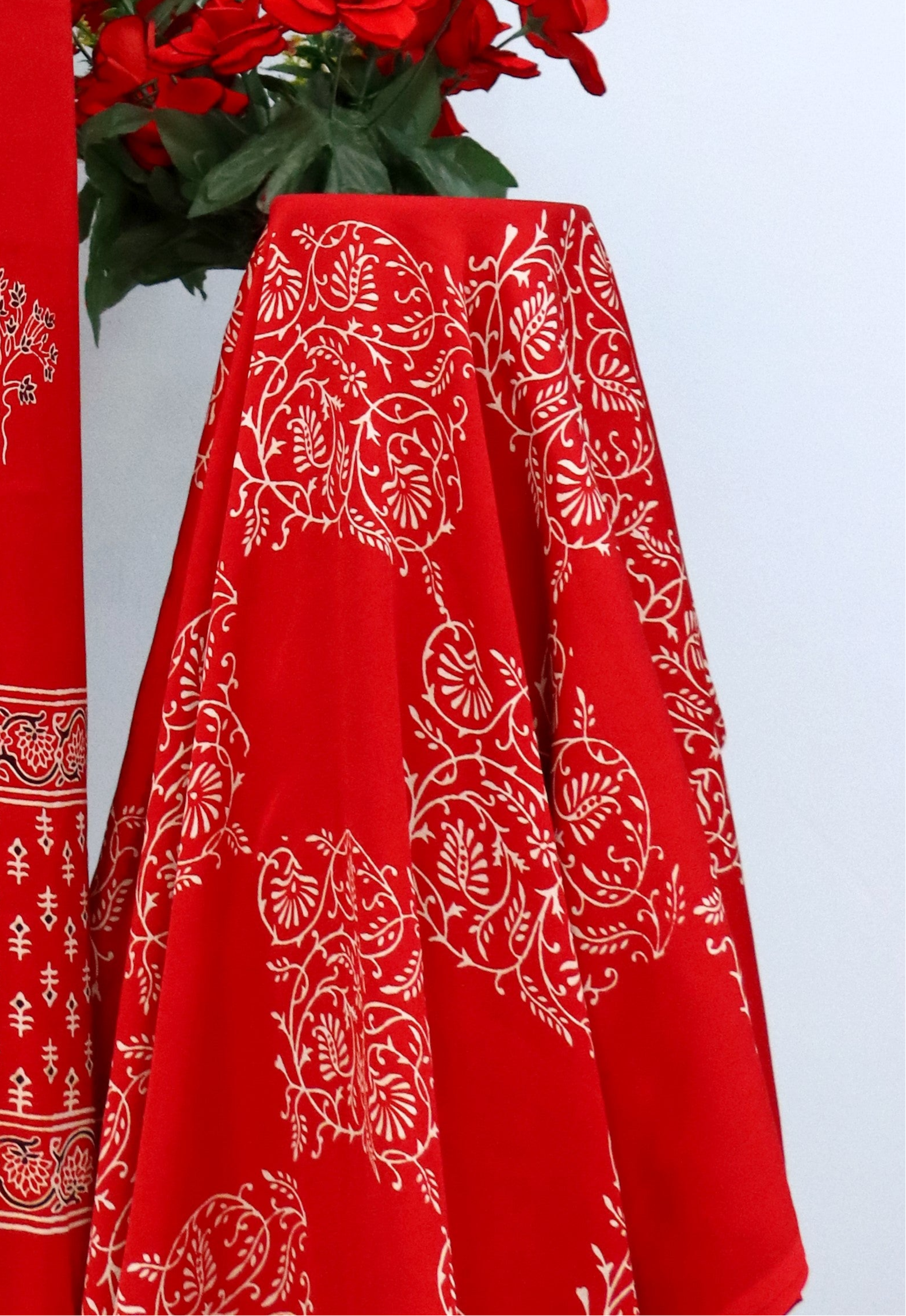 Soothing Red Original Natural Ajrakh Print 3 pc Pure Modal Silk Unstitched Suit Set