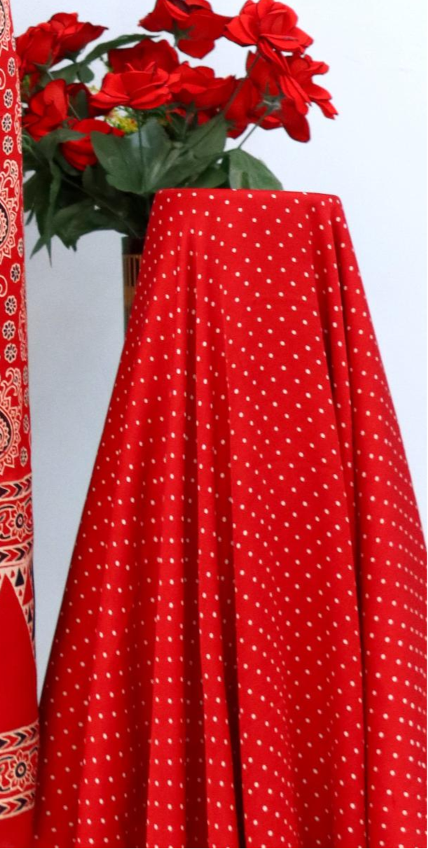 Gratifying Red Original Natural Ajrakh Print 3 pc Pure Modal Silk Unstitched Suit Set