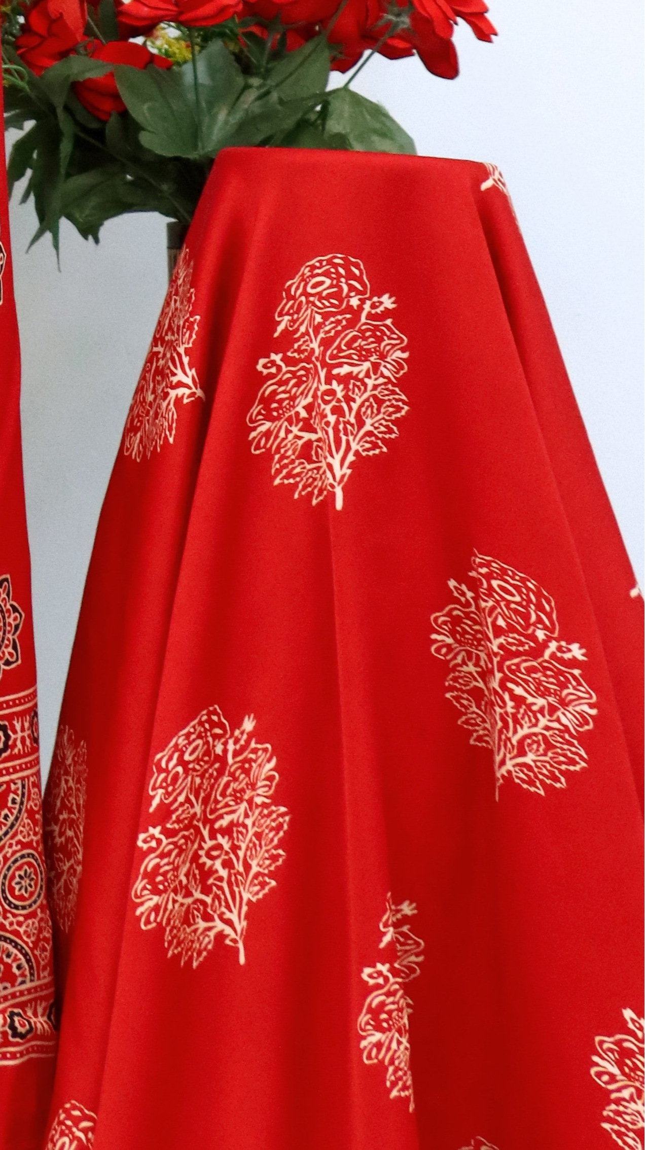 Captivating Red Original Natural Ajrakh Print 3 pc Pure Modal Silk Unstitched Suit Set