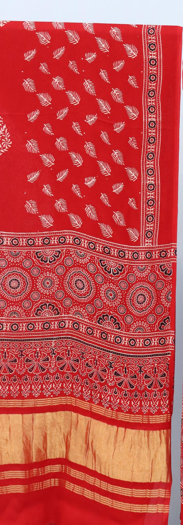 Enchanting Red Original Natural Ajrakh Print 3 pc Pure Modal Silk Unstitched Suit Set