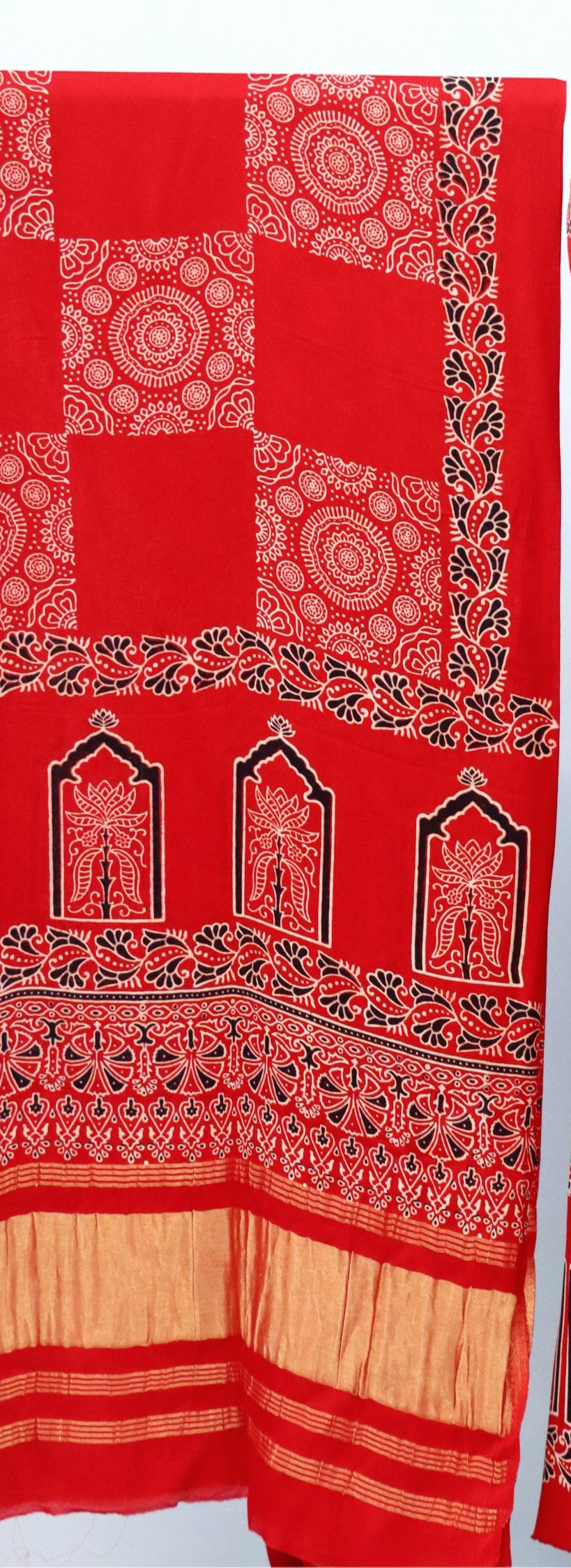 Charming Red Original Natural Ajrakh Print 3 pc Pure Modal Silk Unstitched Suit Set