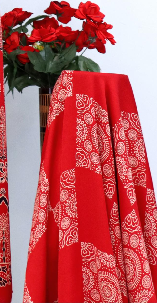 Charming Red Original Natural Ajrakh Print 3 pc Pure Modal Silk Unstitched Suit Set