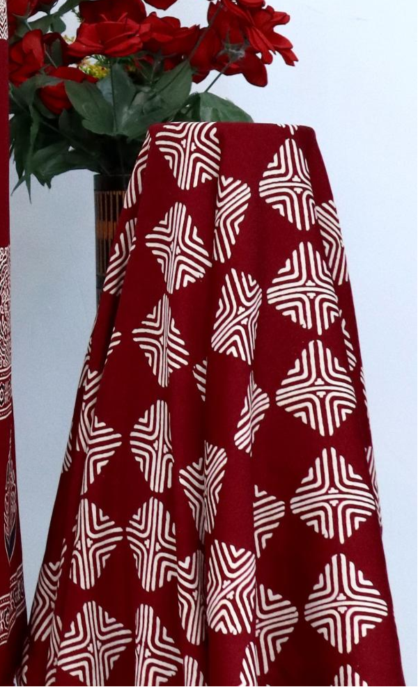 Decorative Maroon Original Natural Ajrakh Print 3 pc Pure Modal Silk Unstitched Suit Set