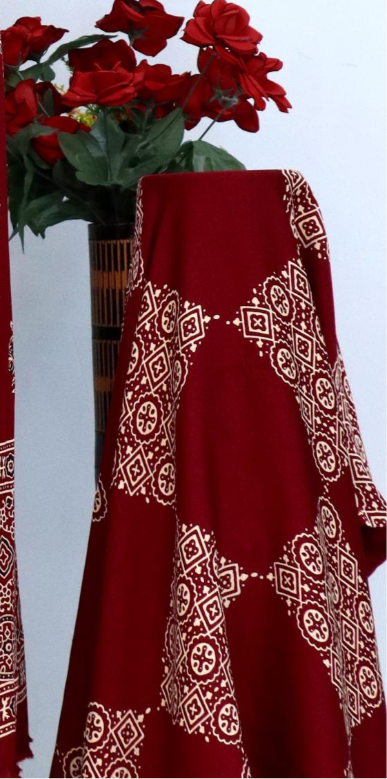 Exemplary Maroon Original Natural Ajrakh Print 3 pc Pure Modal Silk Unstitched Suit Set