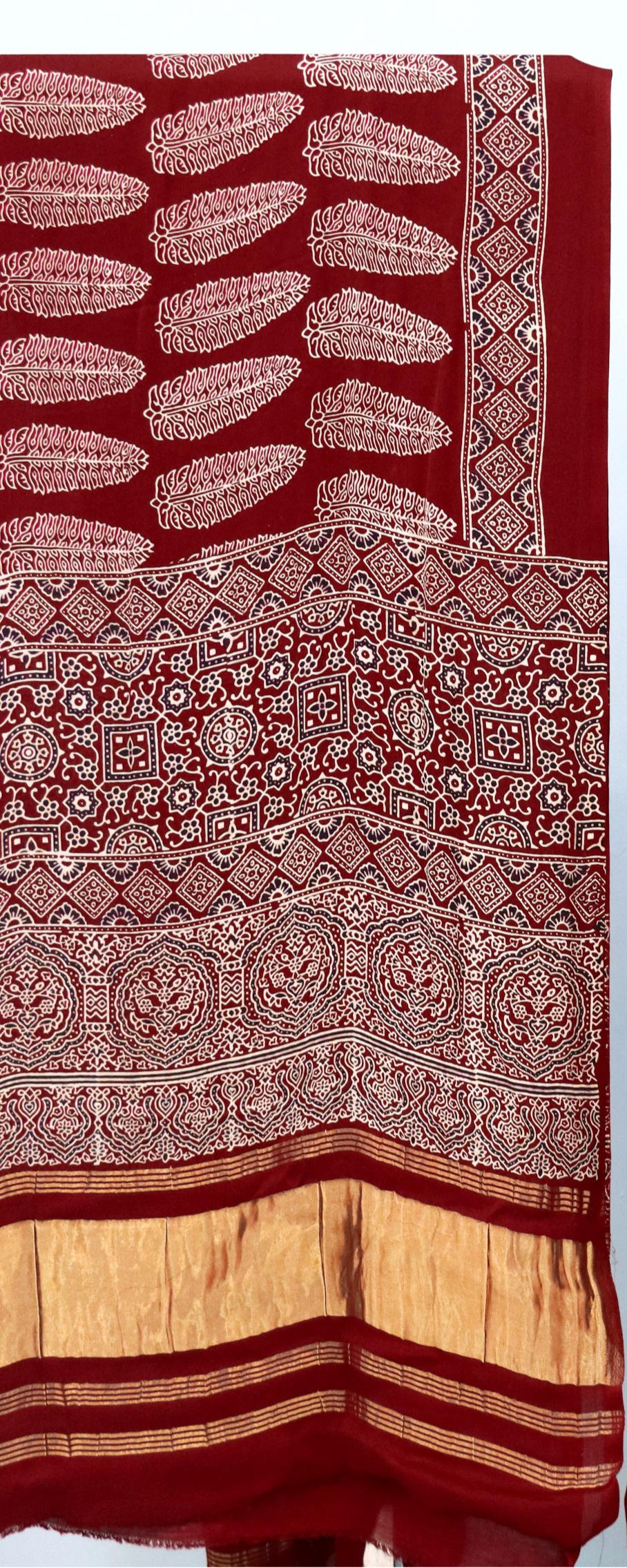 Elegant Maroon Original Natural Ajrakh Print 3 pc Pure Modal Silk Unstitched Suit Set