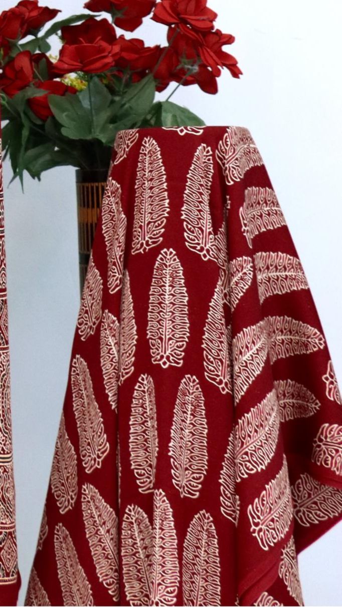 Elegant Maroon Original Natural Ajrakh Print 3 pc Pure Modal Silk Unstitched Suit Set