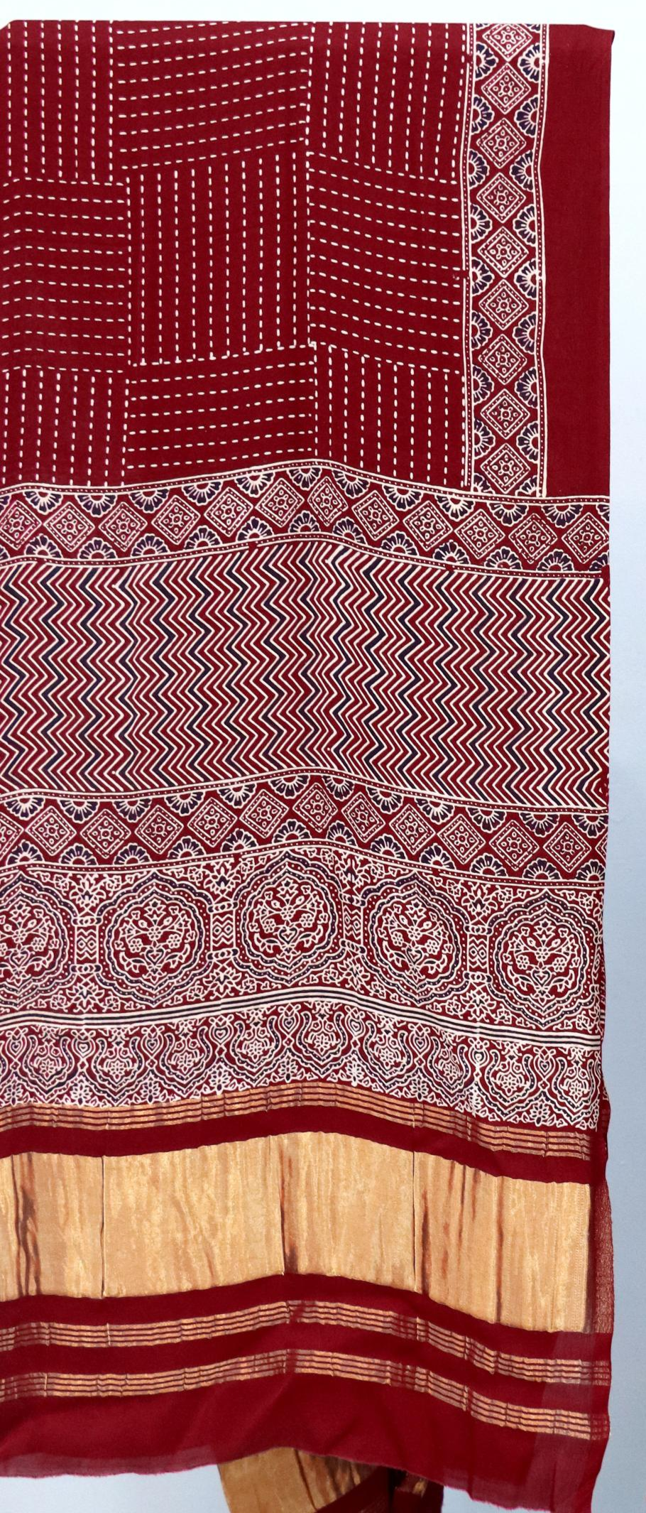 Stunning Maroon Original Natural Ajrakh Print 3 pc Pure Modal Silk Unstitched Suit Set