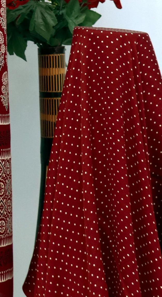 Fabulous Maroon Original Natural Ajrakh Print 3 pc Pure Modal Silk Unstitched Suit Set