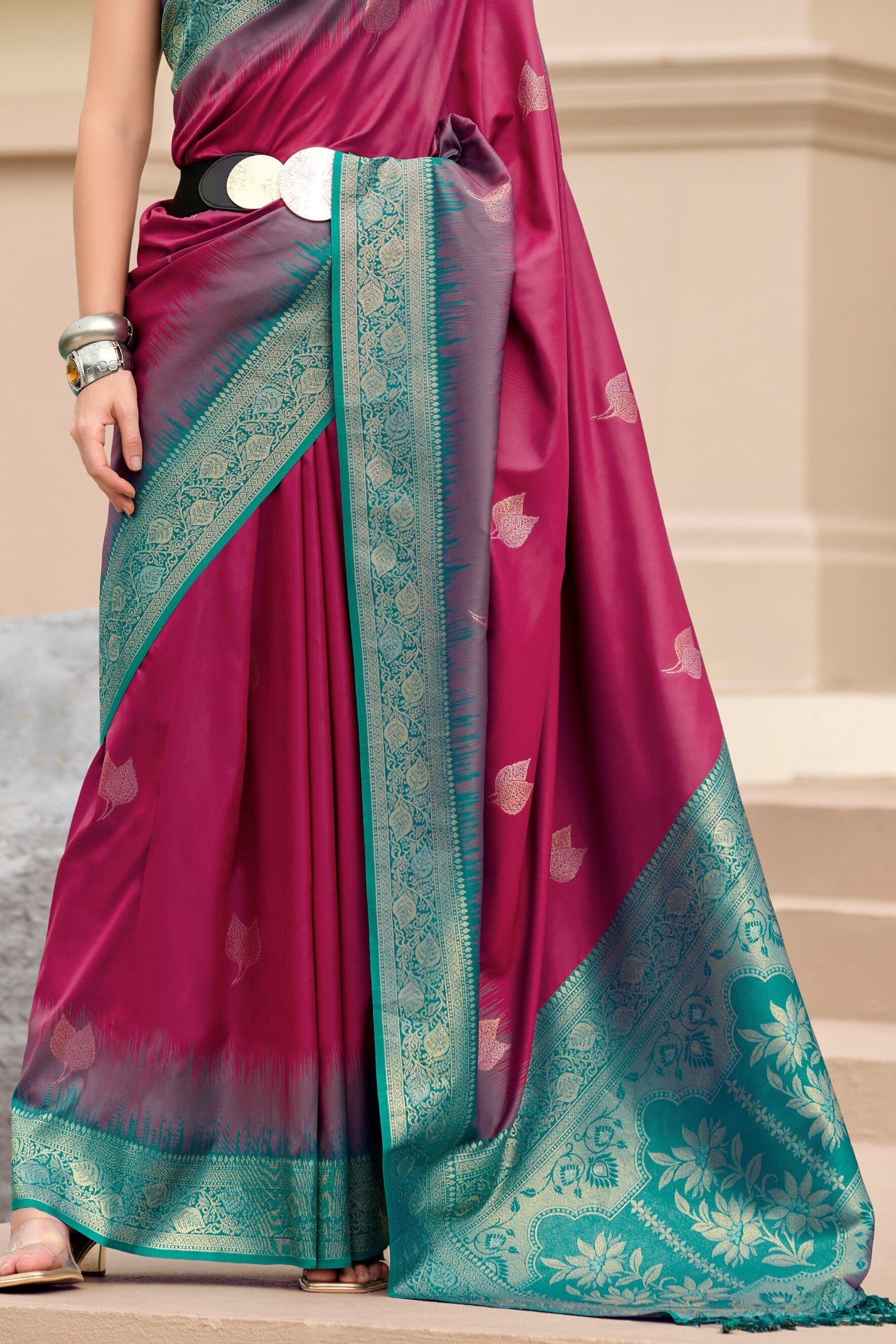 Mango Topical Pink Pure Touch Soft Silk Weaving Saree