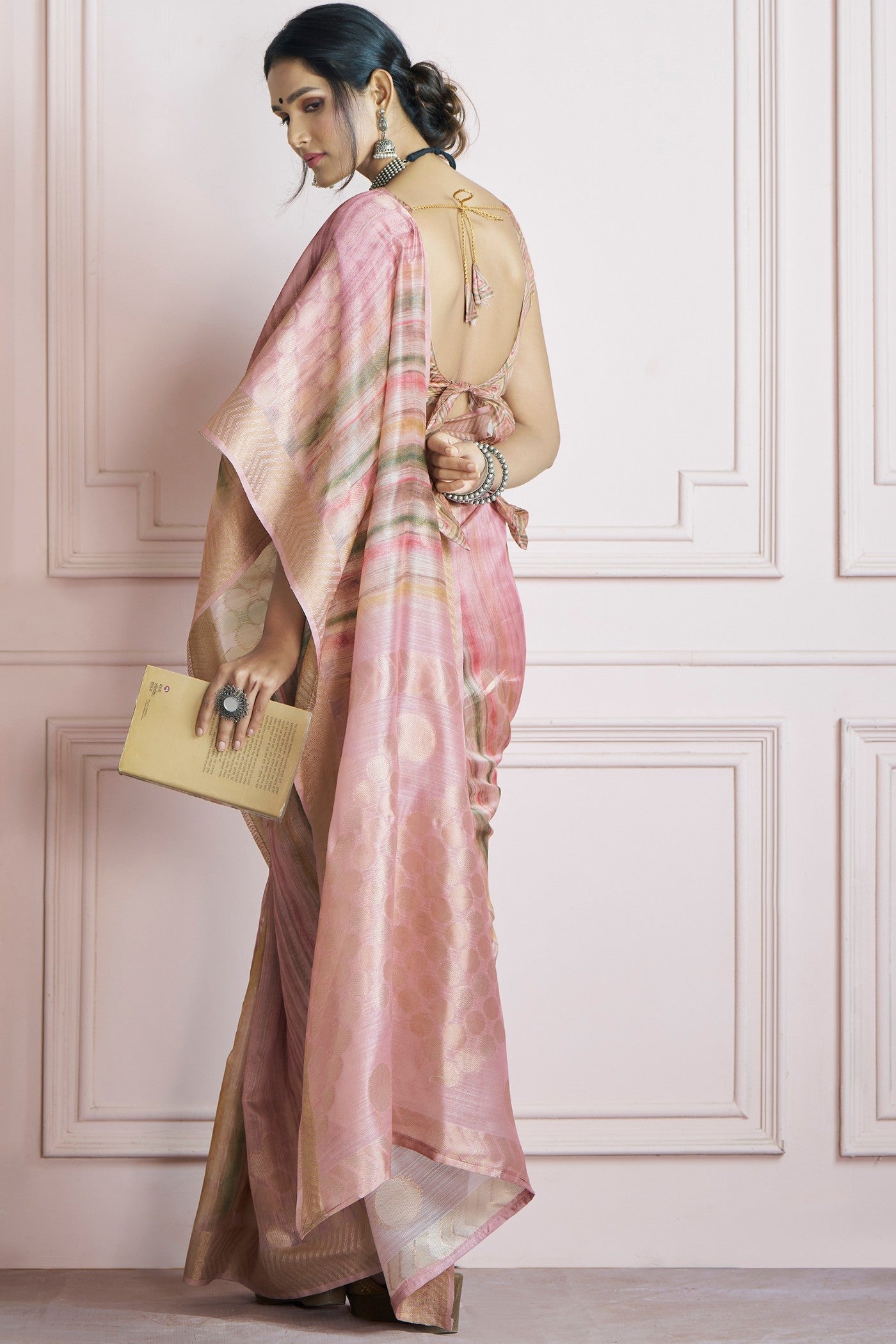 Kingfisher Blush Pink Pure Khadi Silk Banarasi Handloom Saree