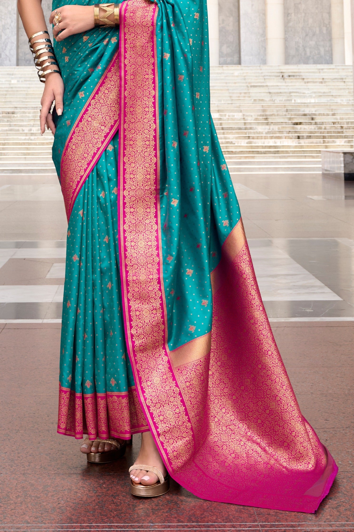 Apollo Sea Blue Pure Soft Banarasi Silk Zari Woven Saree