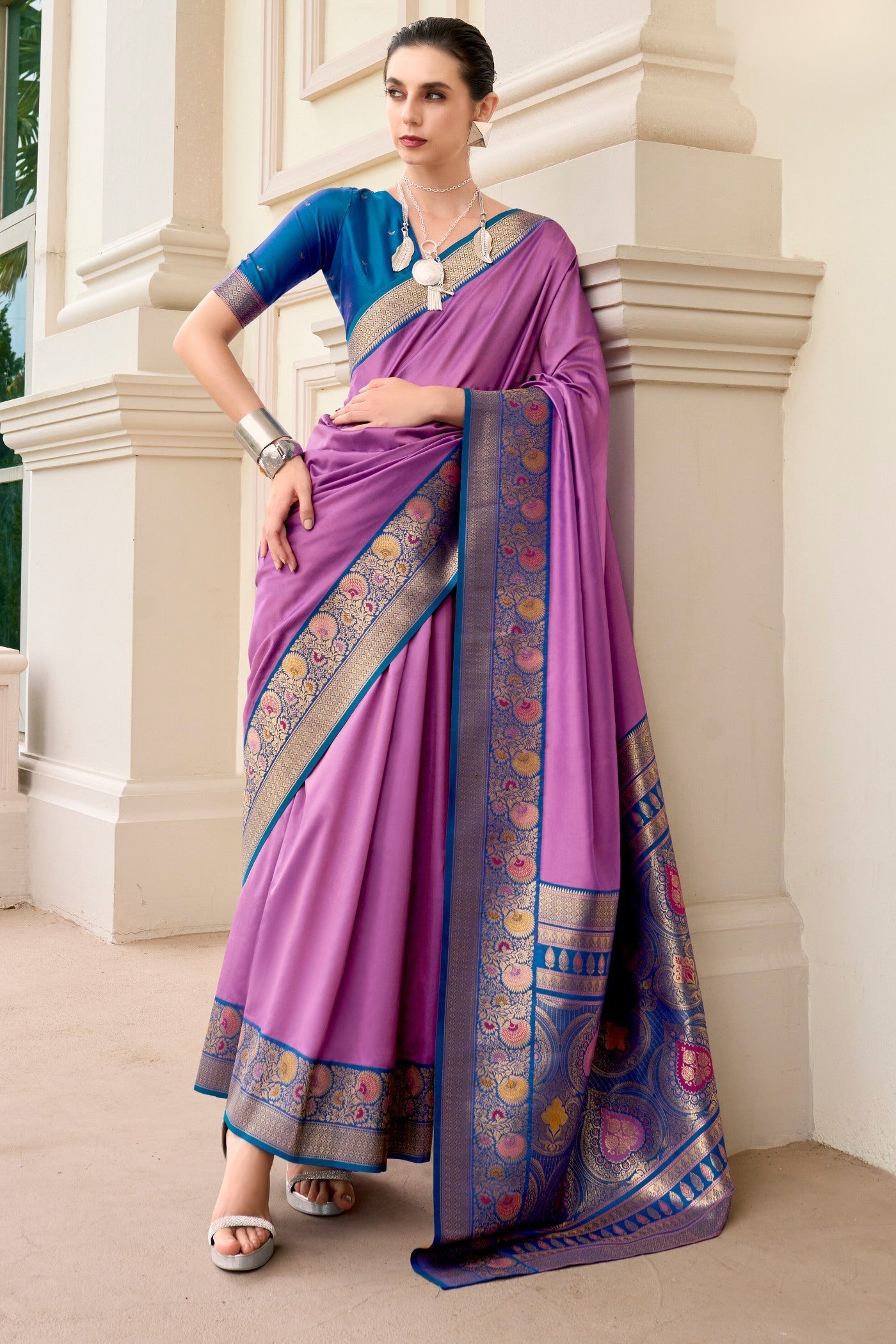 Defender Lavender Pure Soft Banarasi Silk Weaving  Saree