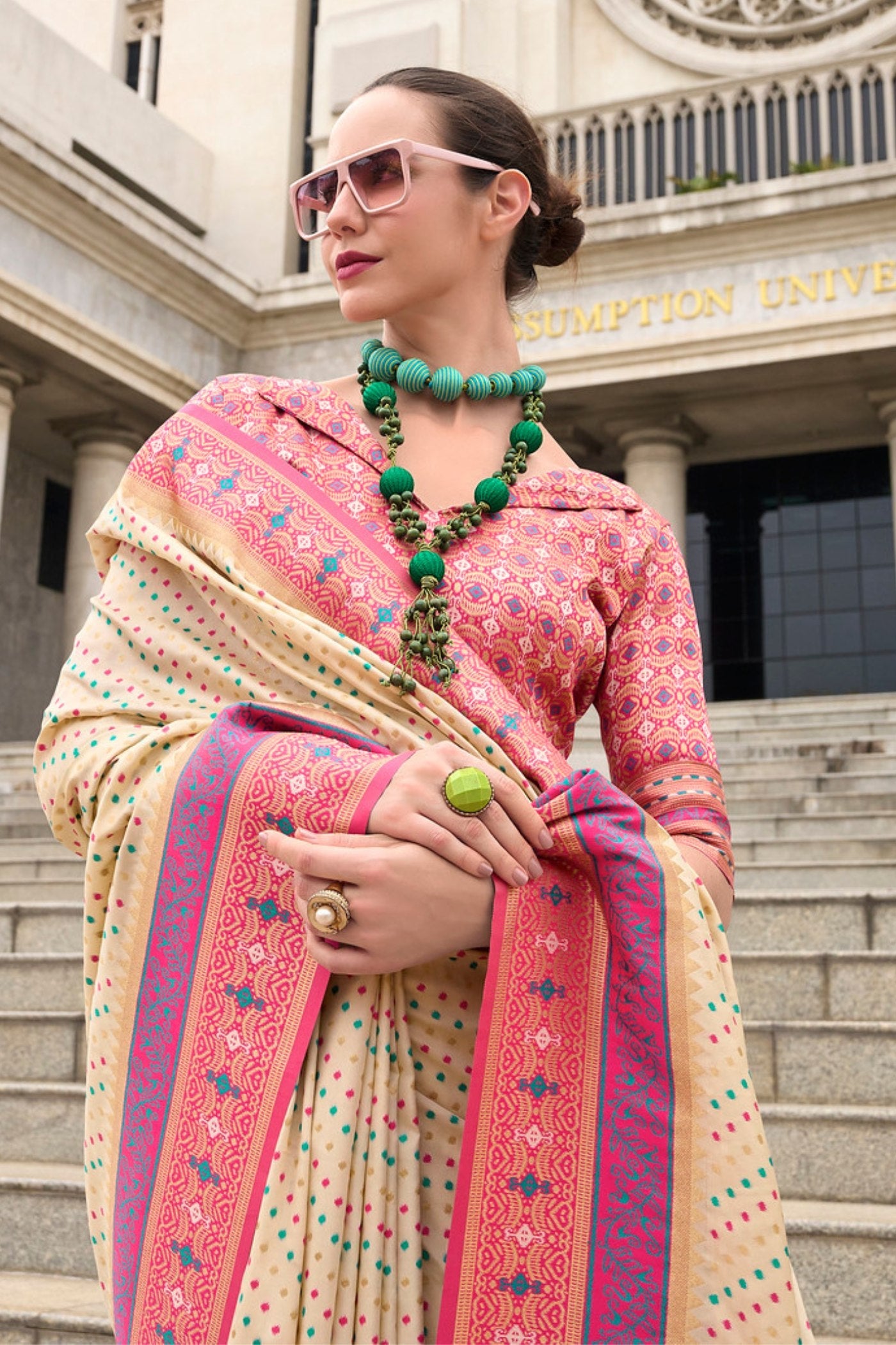 Rehana Cream Pure Soft Banarasi Silk Weaving Saree