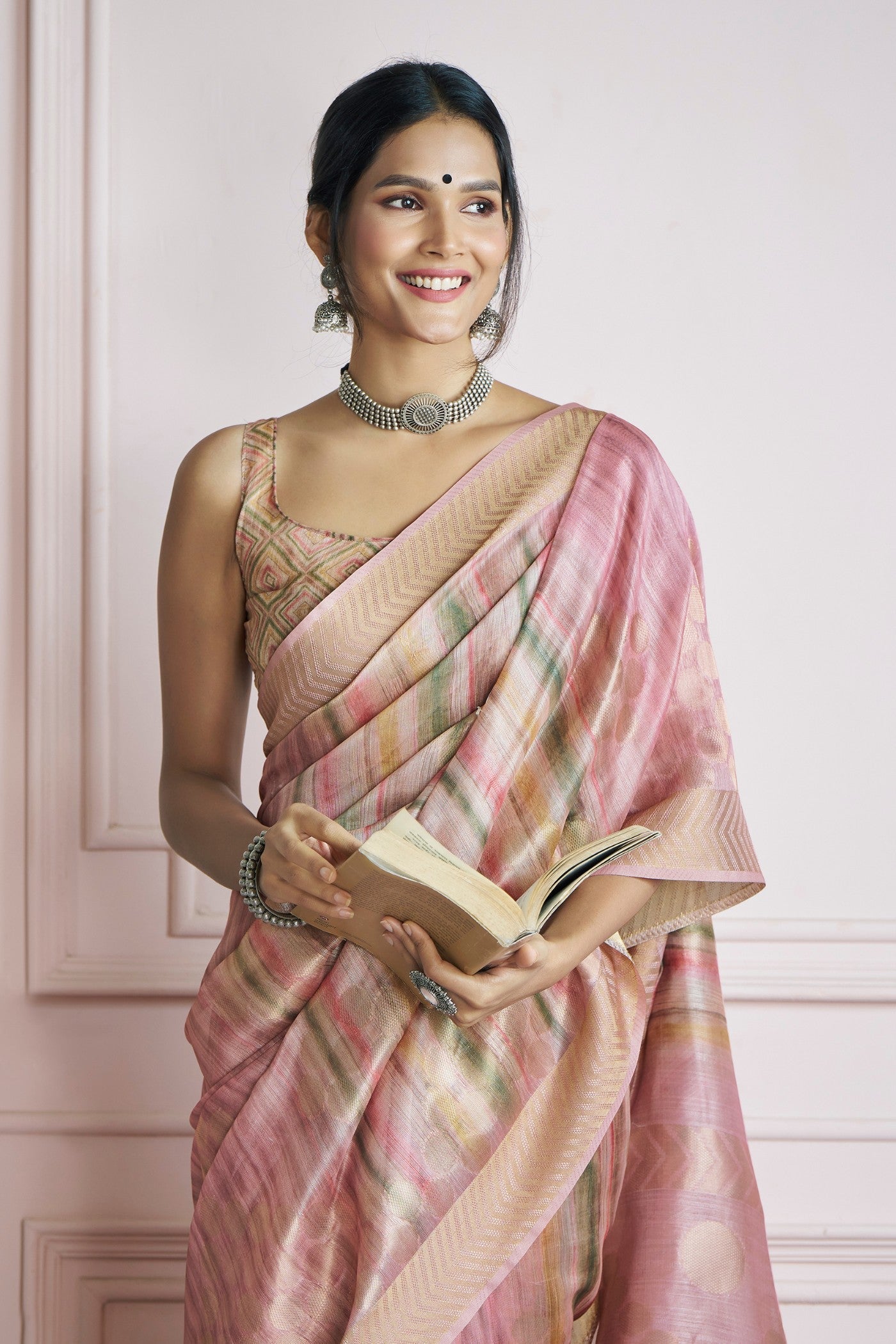 Kingfisher Blush Pink Pure Khadi Silk Banarasi Handloom Saree