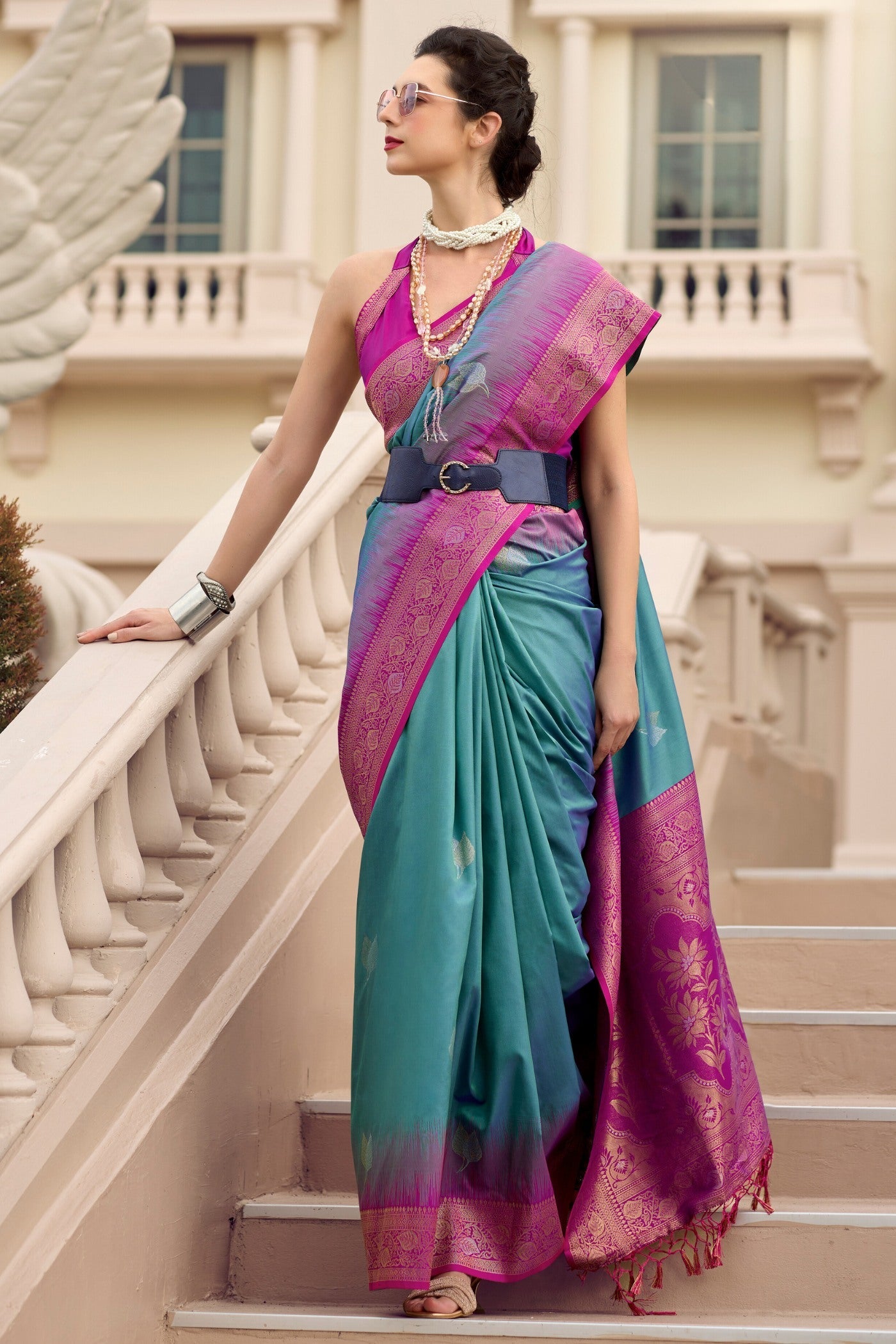 Mango Pine Green Pure Touch Soft Silk Weaving Saree