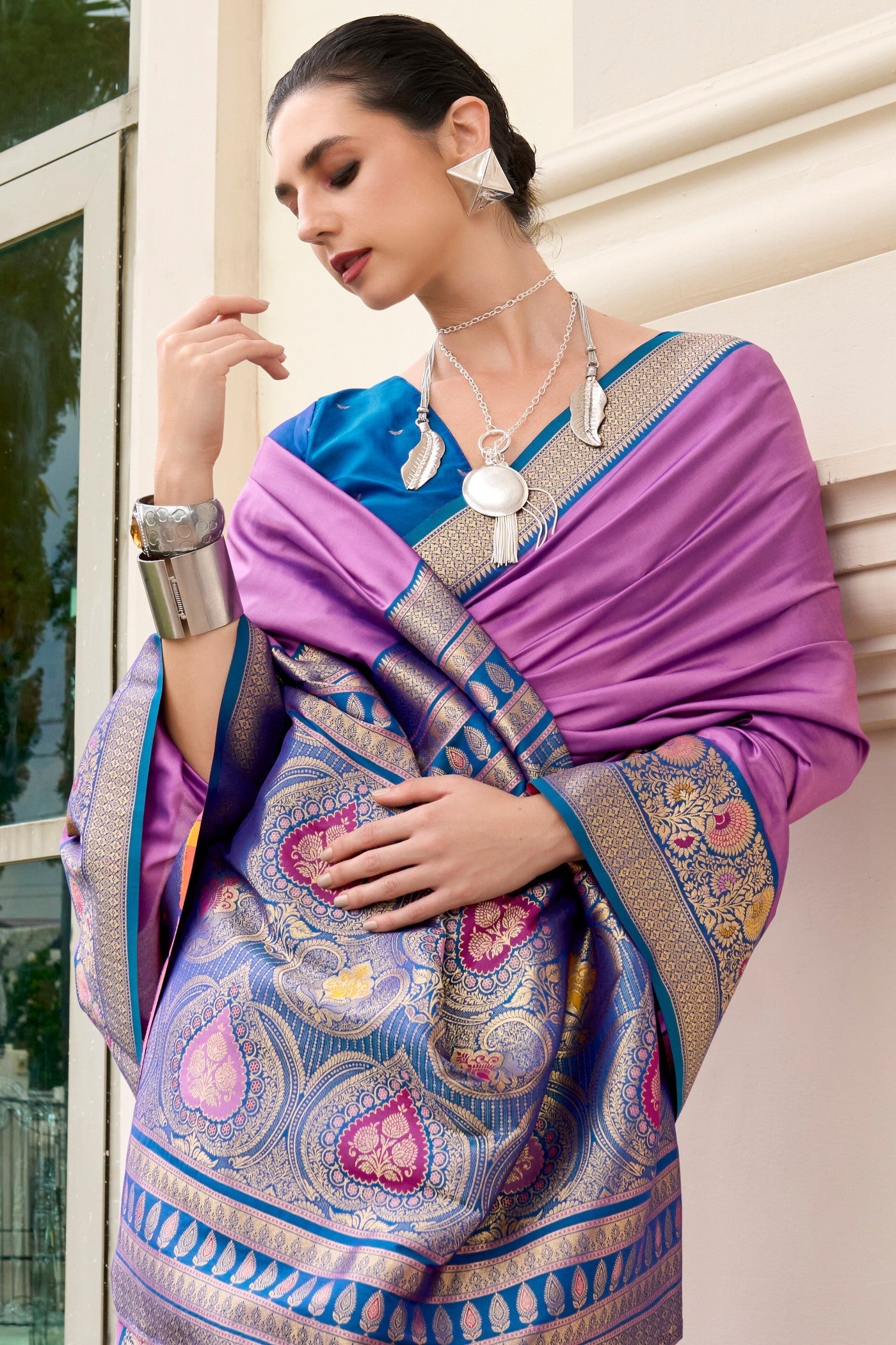 Defender Lavender Pure Soft Banarasi Silk Weaving  Saree