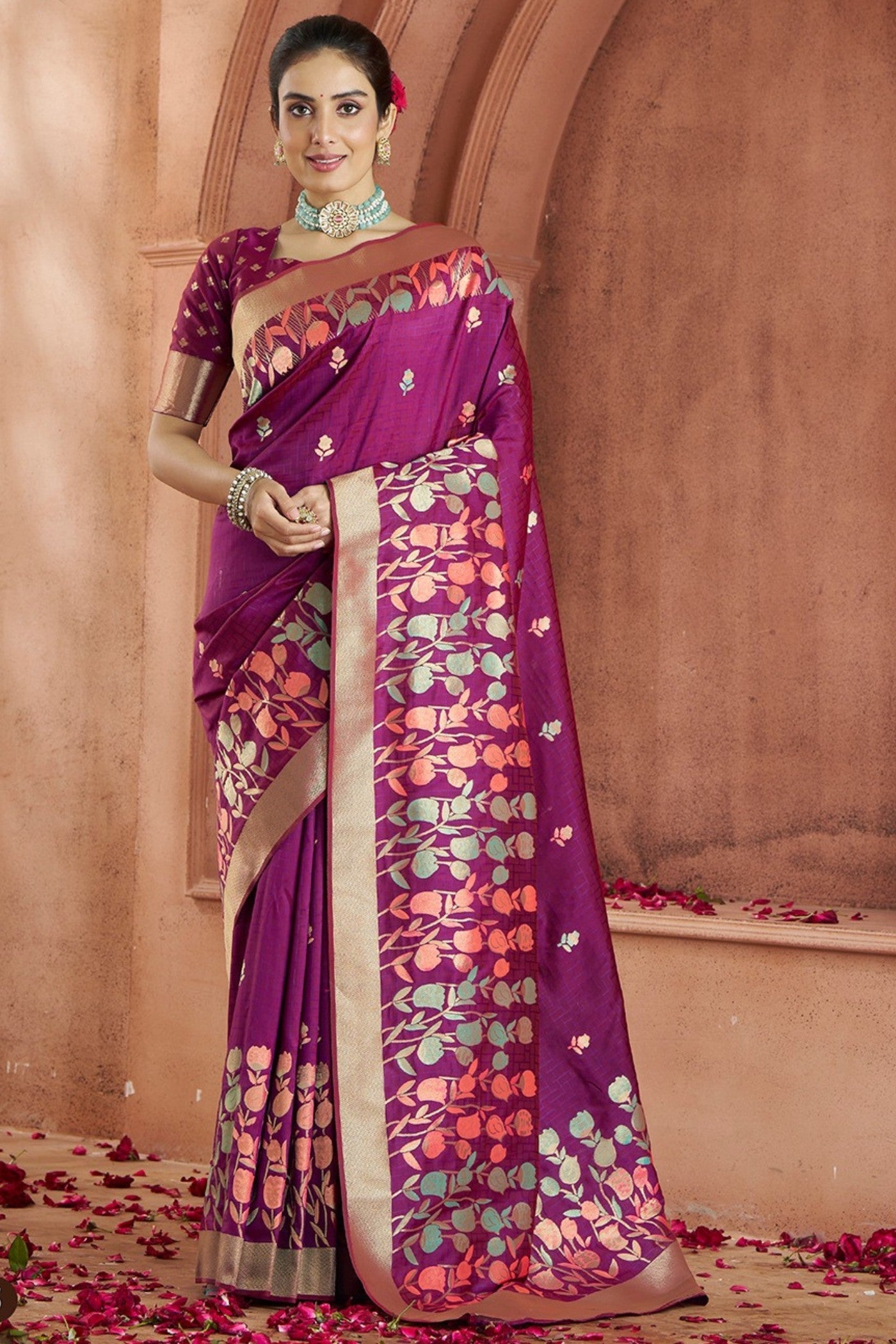 Savitri Wine Pure Soft Banarasi Silk Woven Saree