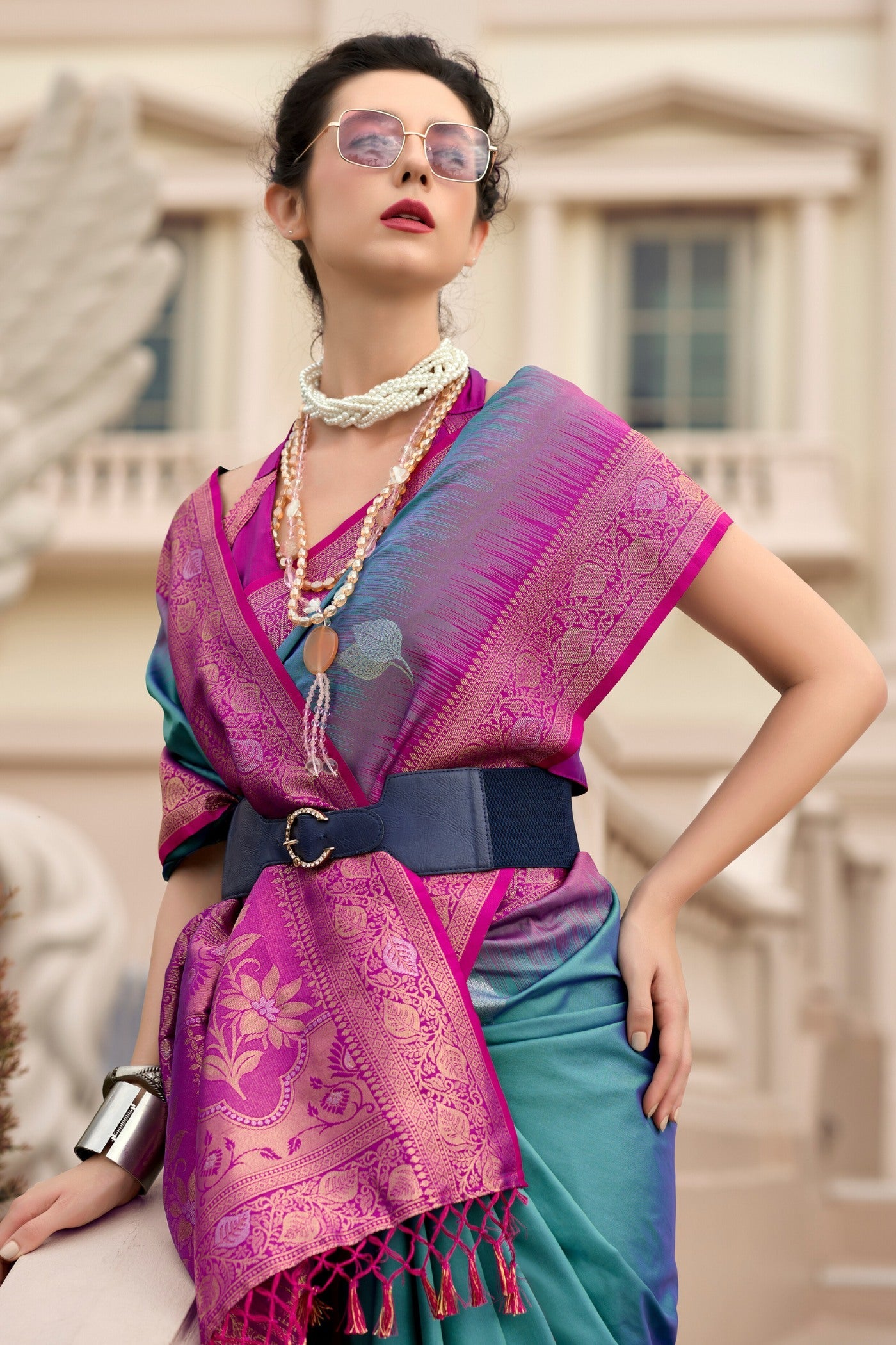 Mango Pine Green Pure Touch Soft Silk Weaving Saree