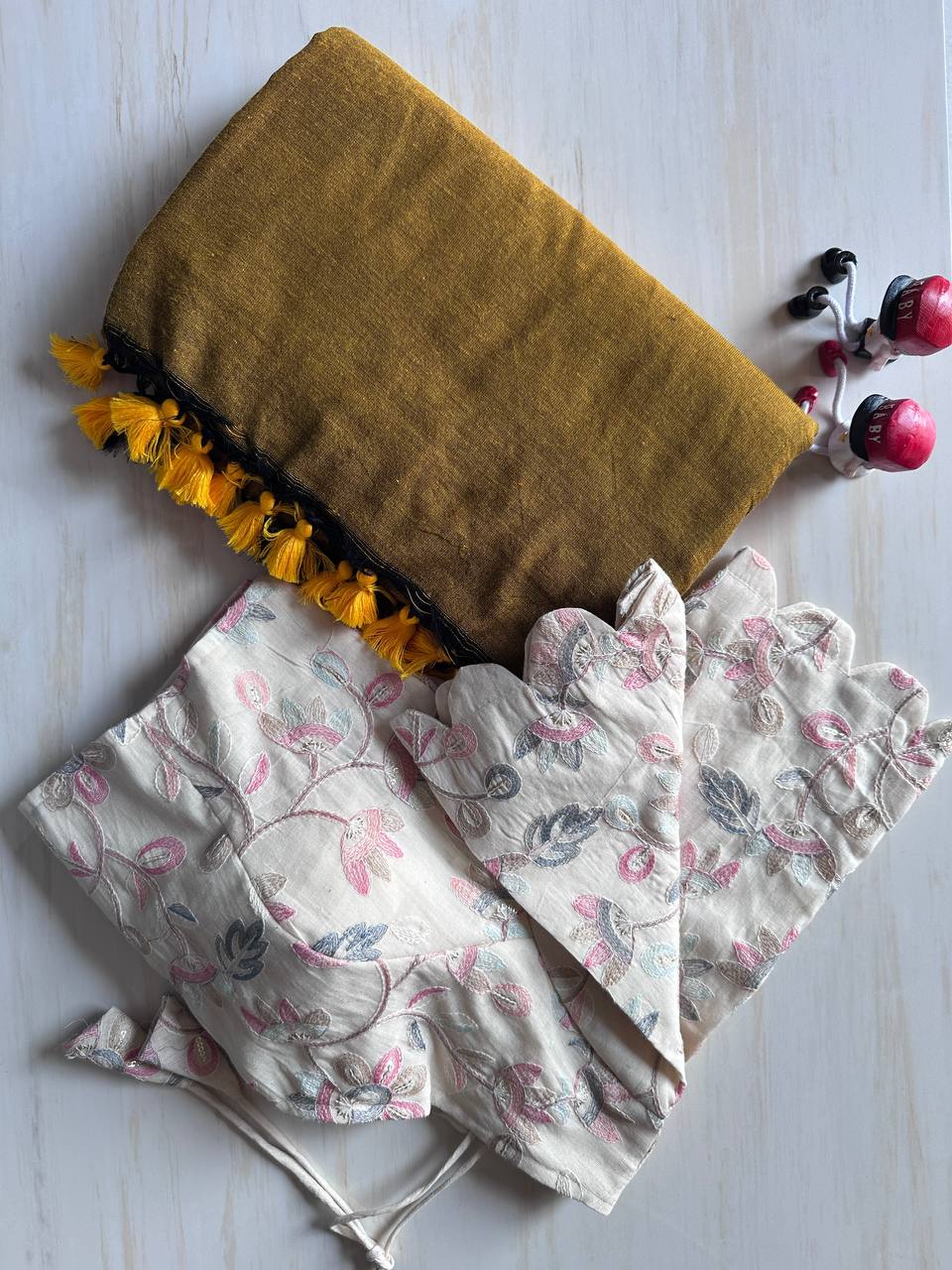 Rich Saffron Original Khadi Cotton With Tasselse on Border