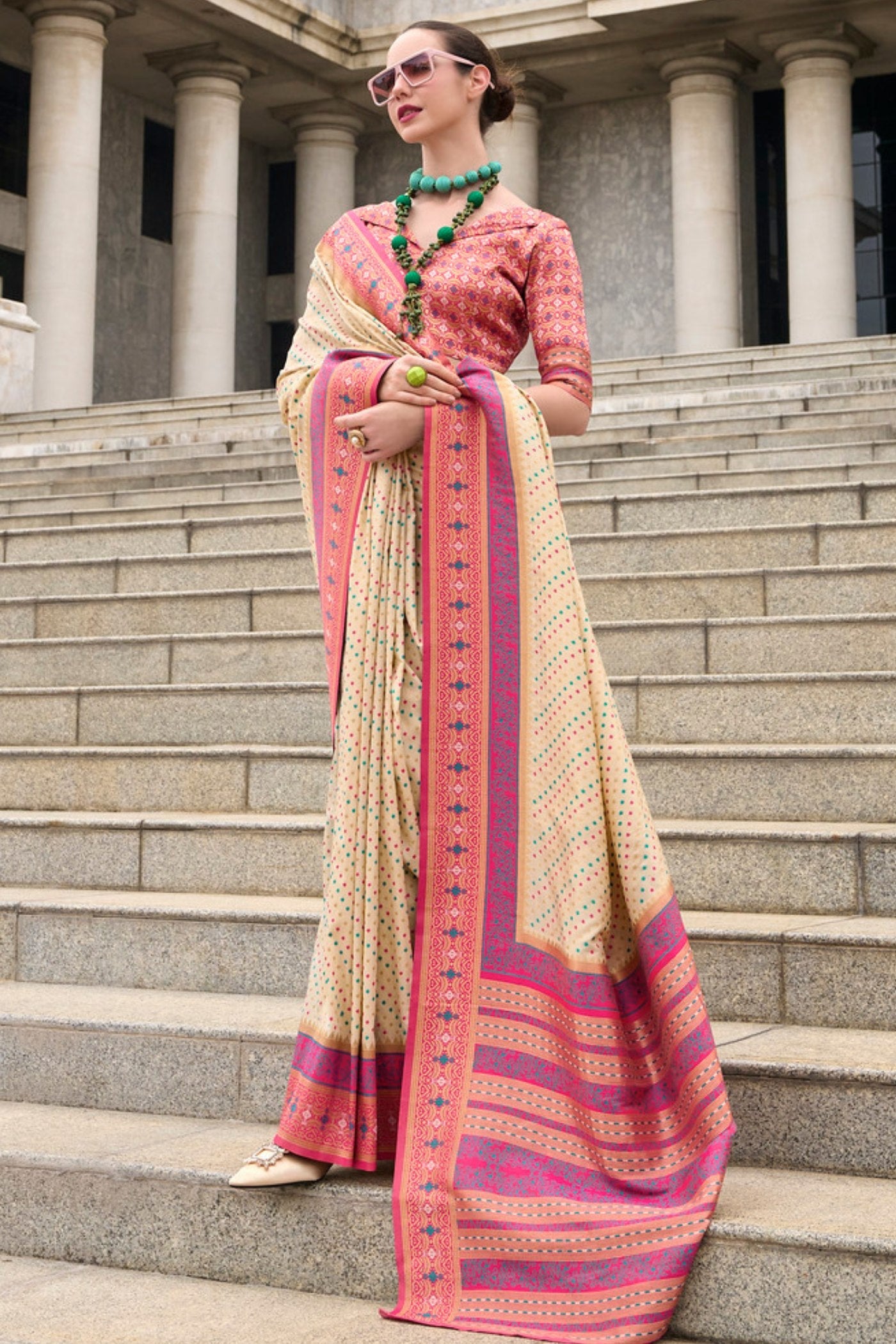 Rehana Cream Pure Soft Banarasi Silk Weaving Saree