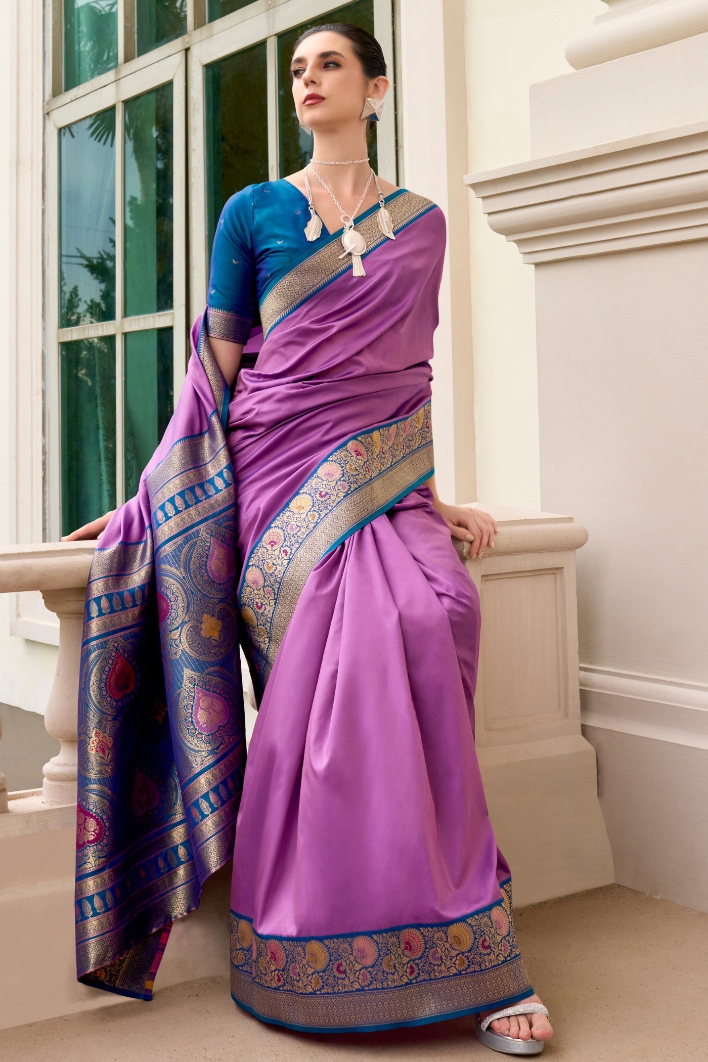 Defender Lavender Pure Soft Banarasi Silk Weaving  Saree