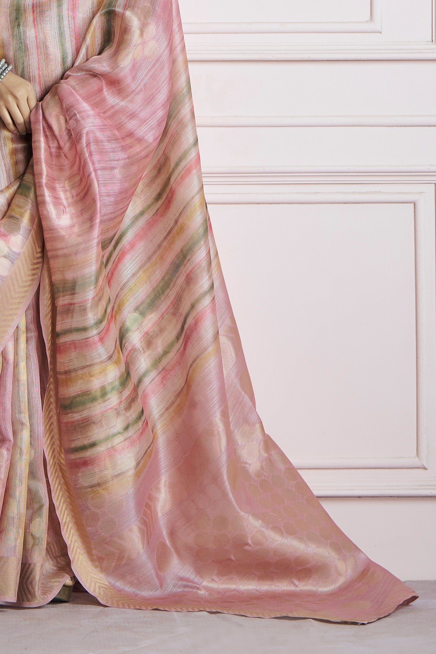 Kingfisher Blush Pink Pure Khadi Silk Banarasi Handloom Saree