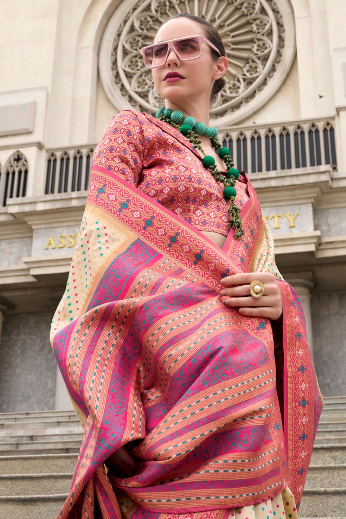 Rehana Cream Pure Soft Banarasi Silk Weaving Saree