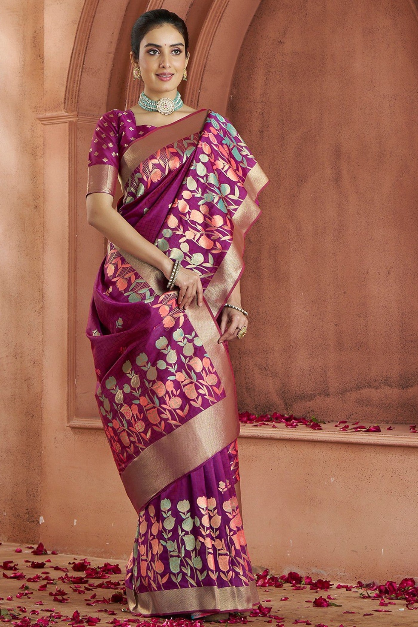 Savitri Wine Pure Soft Banarasi Silk Woven Saree