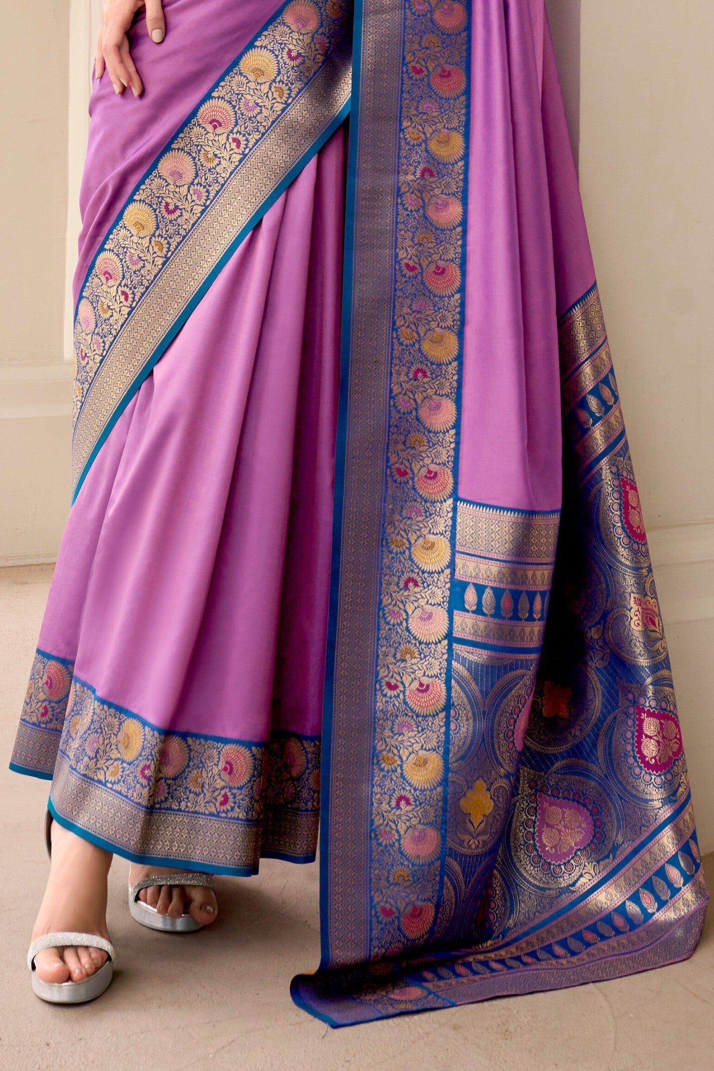 Defender Lavender Pure Soft Banarasi Silk Weaving  Saree